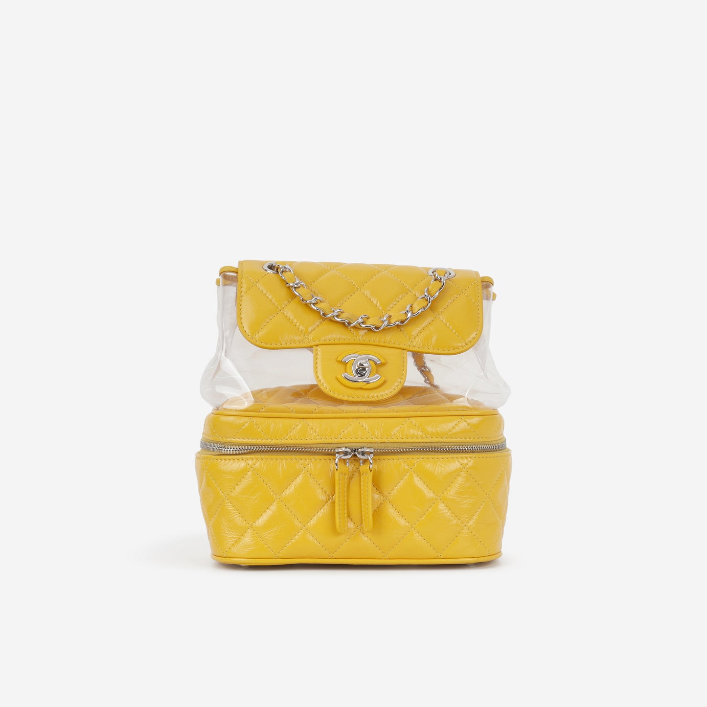 Aquarium Backpack - Yellow Crumpled Calfskin / Clear PVC | Silver Hardware - Bagista