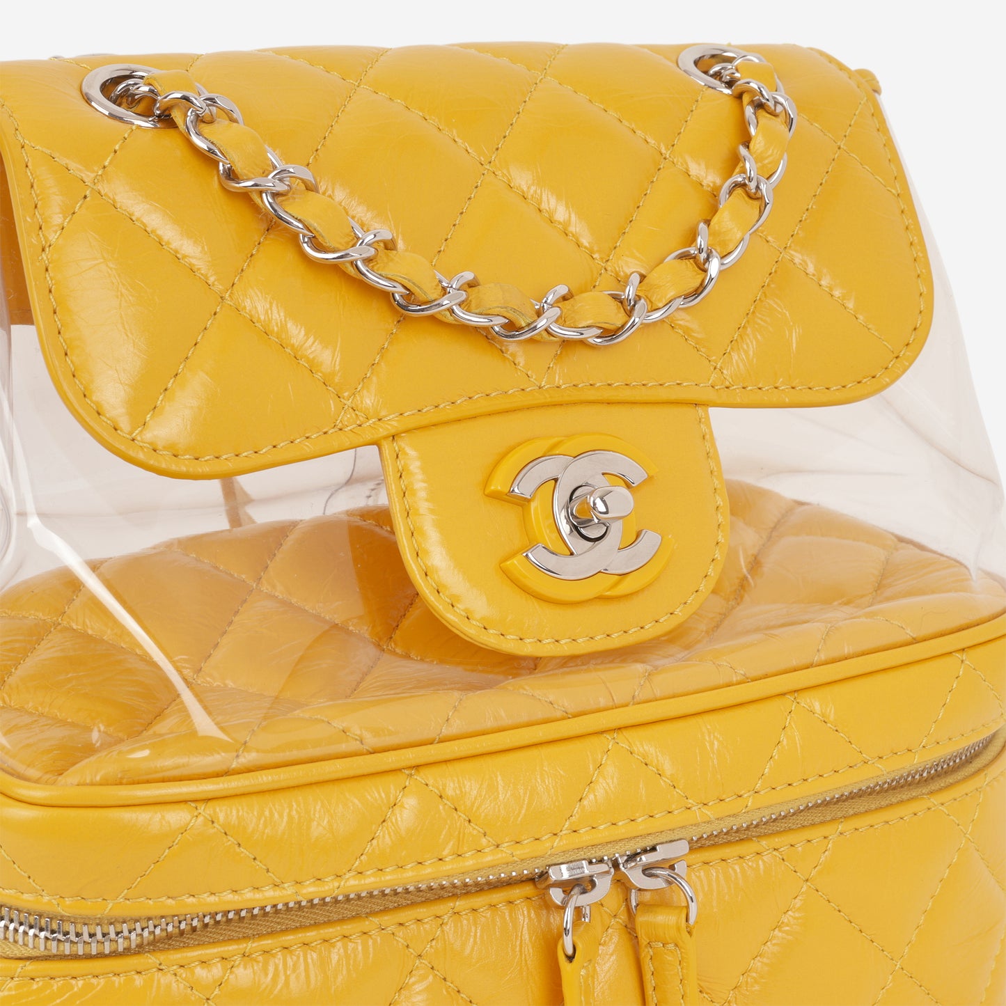 Aquarium Backpack - Yellow Crumpled Calfskin / Clear PVC | Silver Hardware - Bagista