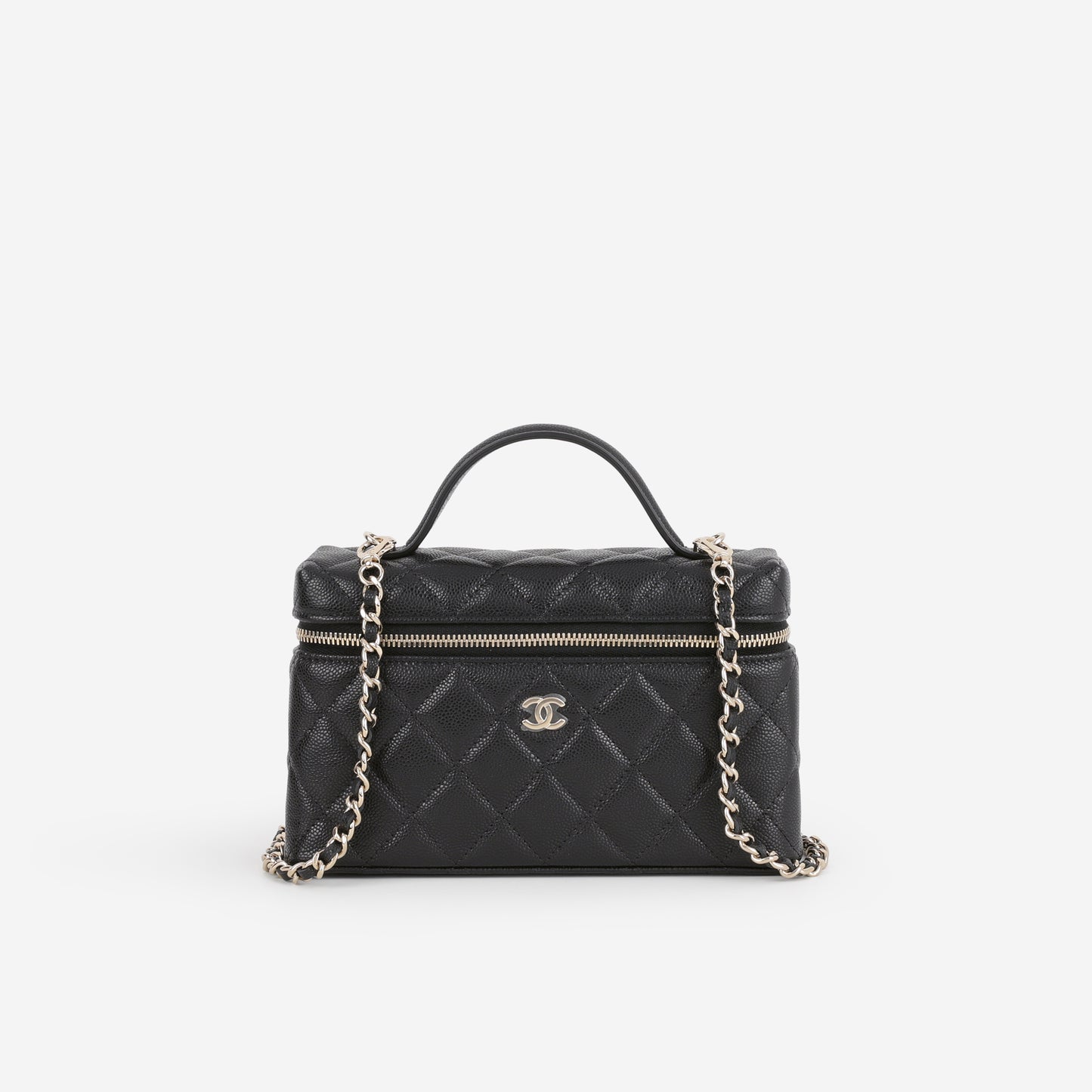 Chanel Top Handle Vanity With Chain - Black Caviar | Champagne Gold Hardware