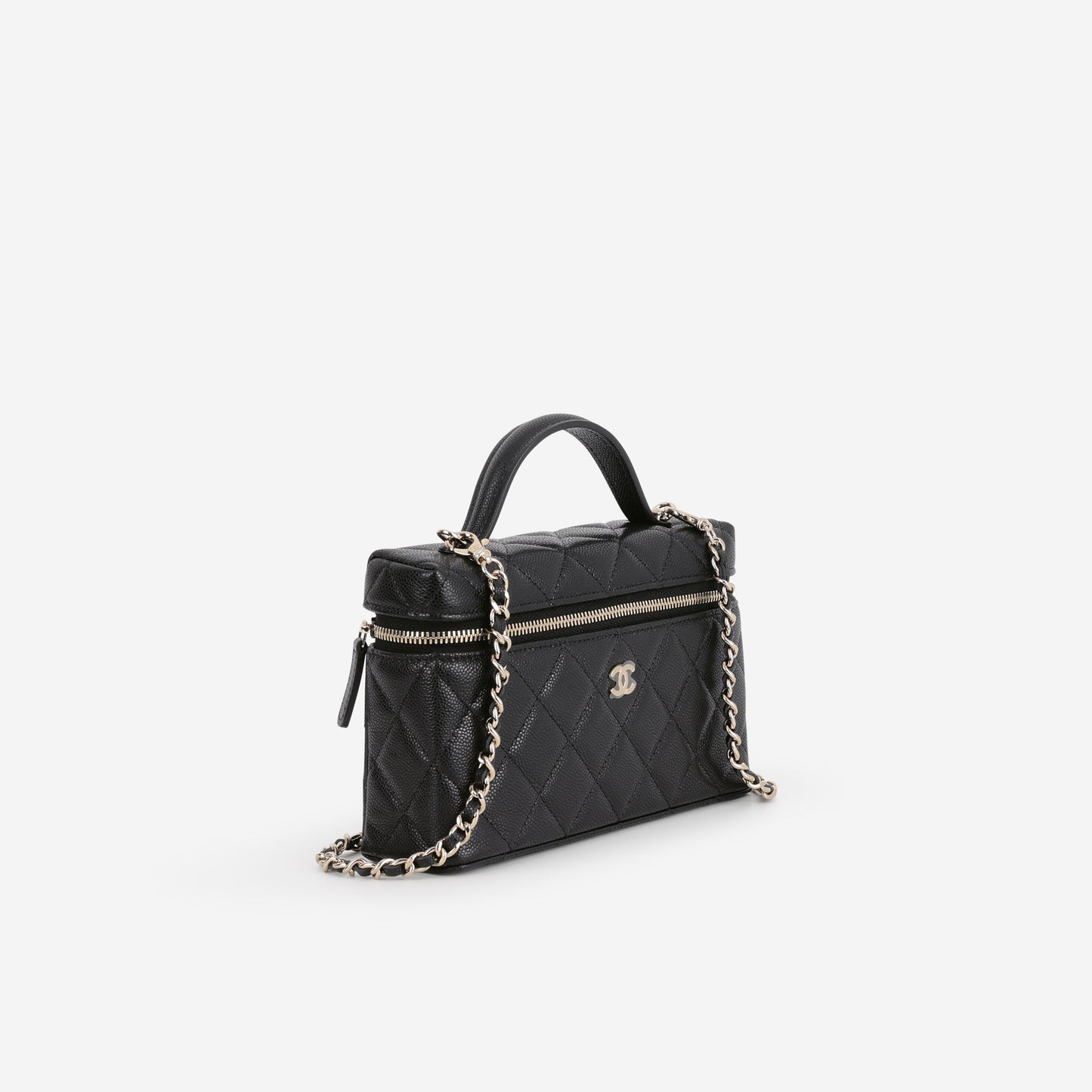 Chanel Top Handle Vanity With Chain - Black Caviar | Champagne Gold Hardware