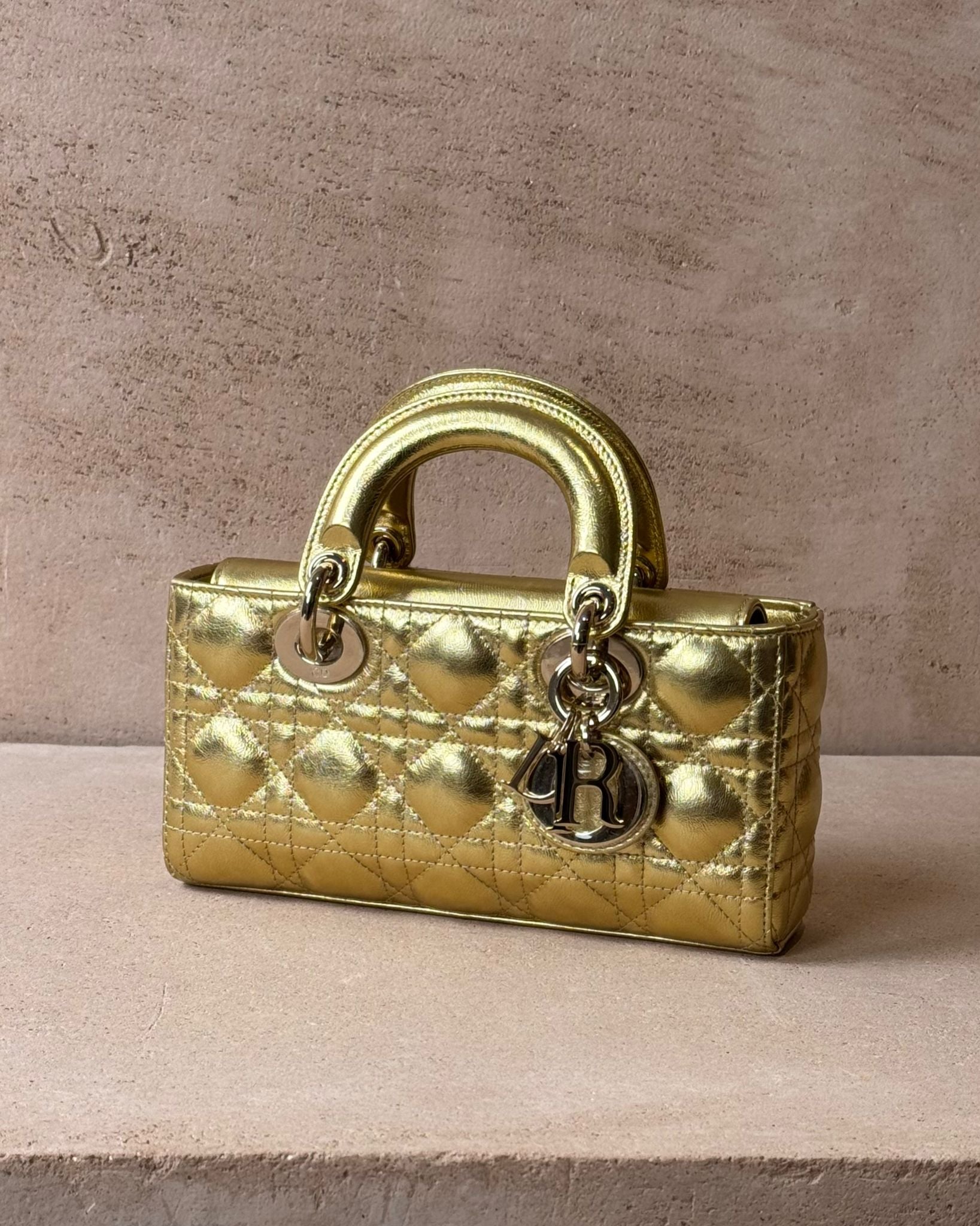 Dior Small Lady D-Joy - Gold Metallic Lambskin Cannage | Champagne