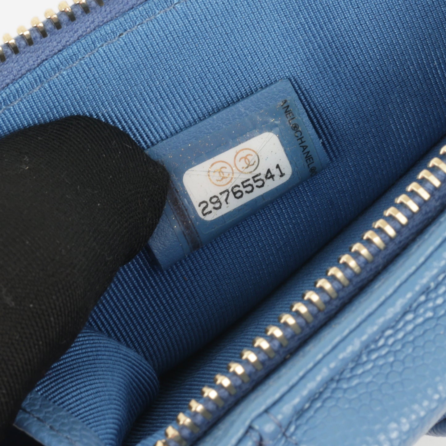 Chanel CC Phone Holder -  Blue Caviar | Champagne Gold Hardware