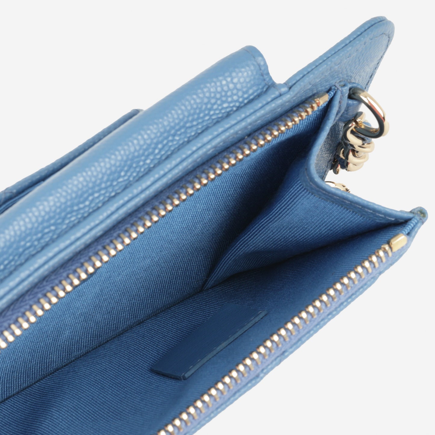 Chanel CC Phone Holder -  Blue Caviar | Champagne Gold Hardware