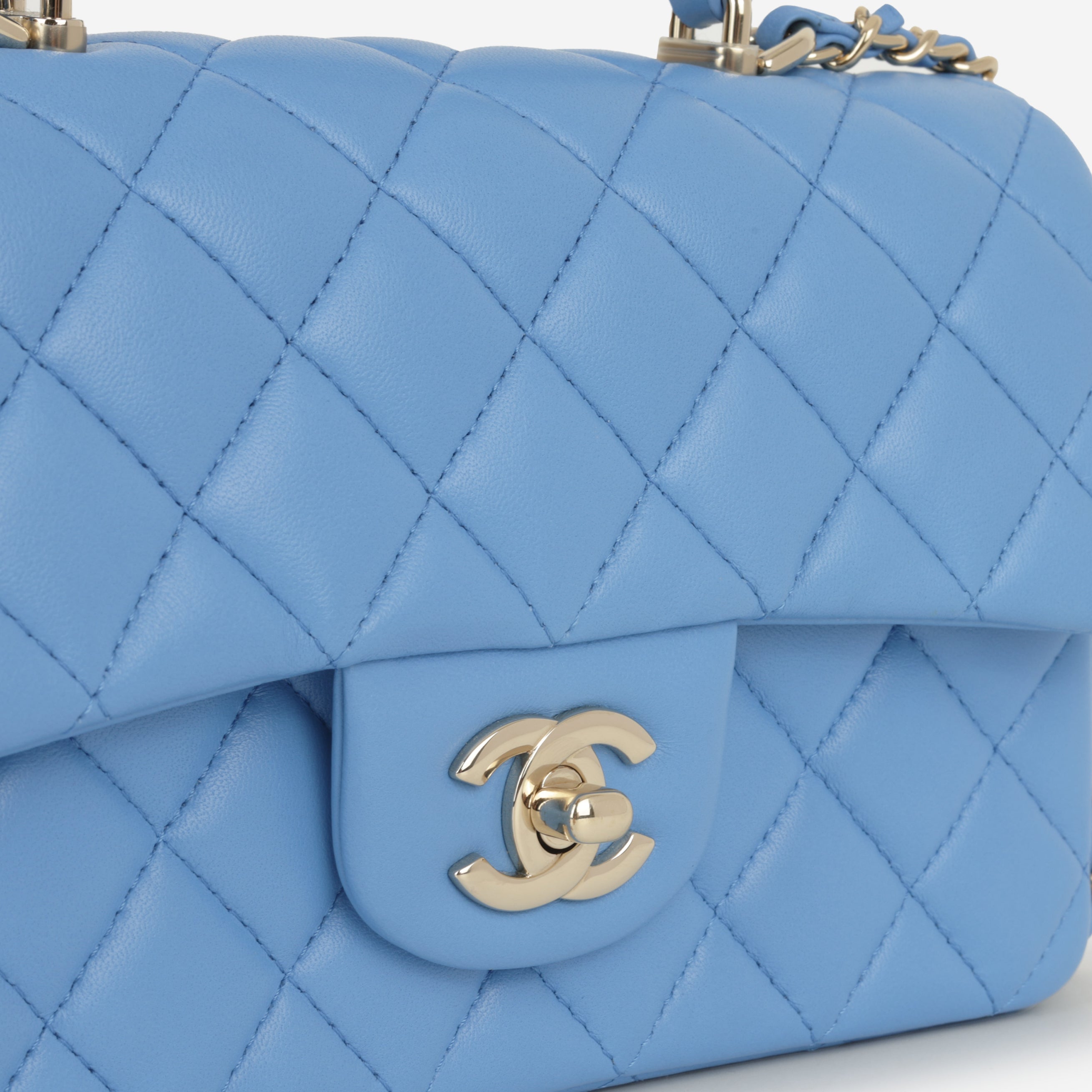 Chanel Mini Top Handle Flap - Blue Lambskin | Champagne Gold