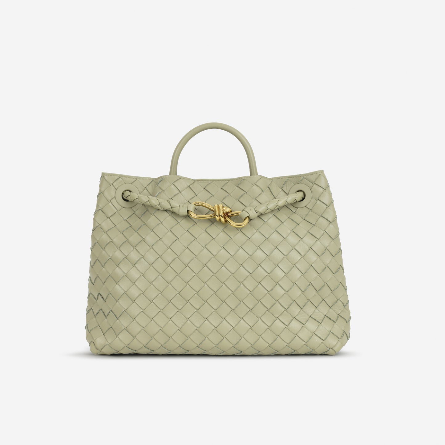 Bottega Veneta Medium Andiamo - Travertine Intrecciato | Gold Hardware