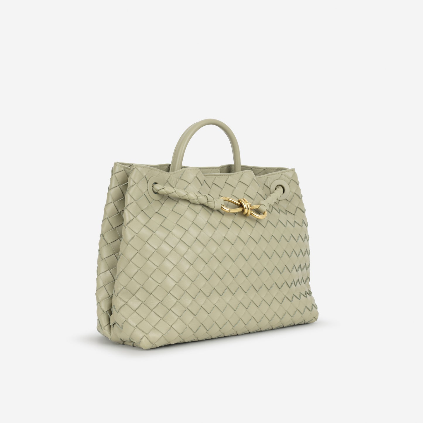 Bottega Veneta Medium Andiamo - Travertine Intrecciato | Gold Hardware
