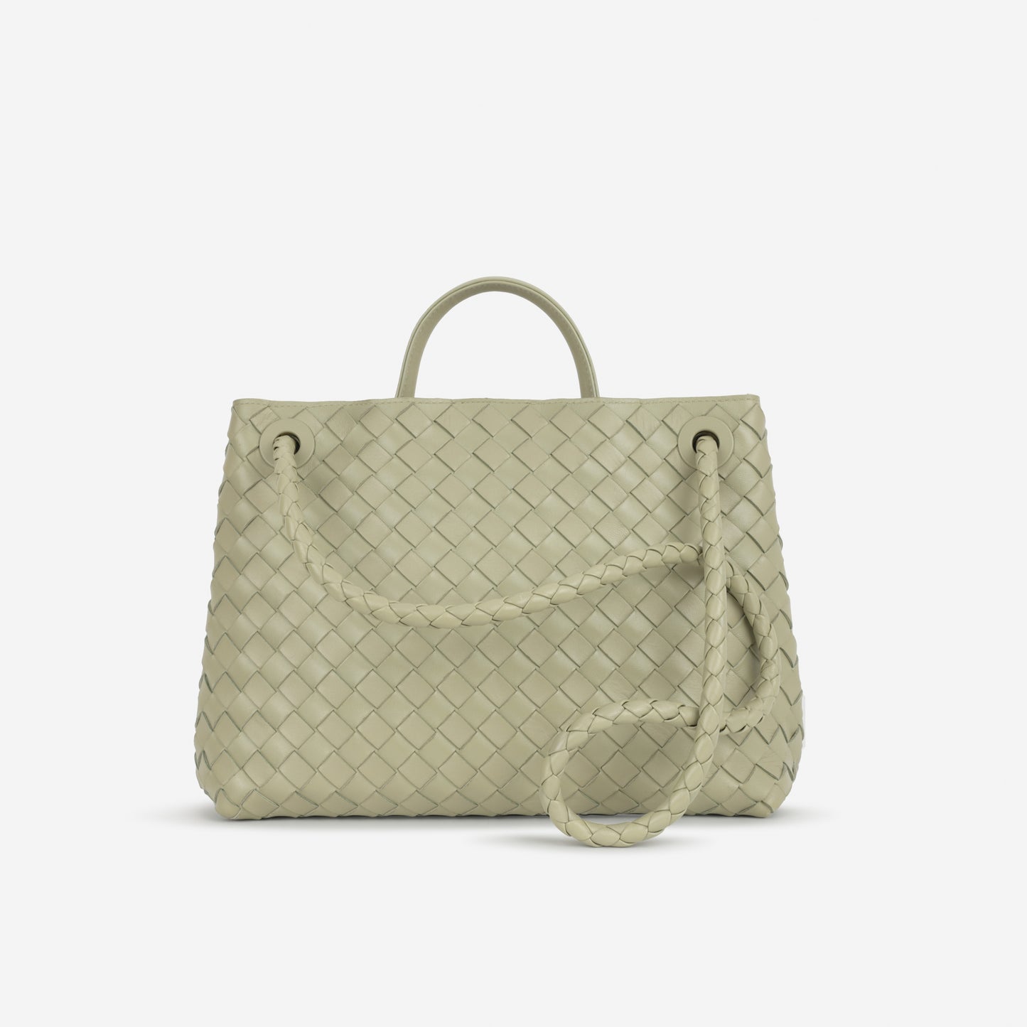Bottega Veneta Medium Andiamo - Travertine Intrecciato | Gold Hardware