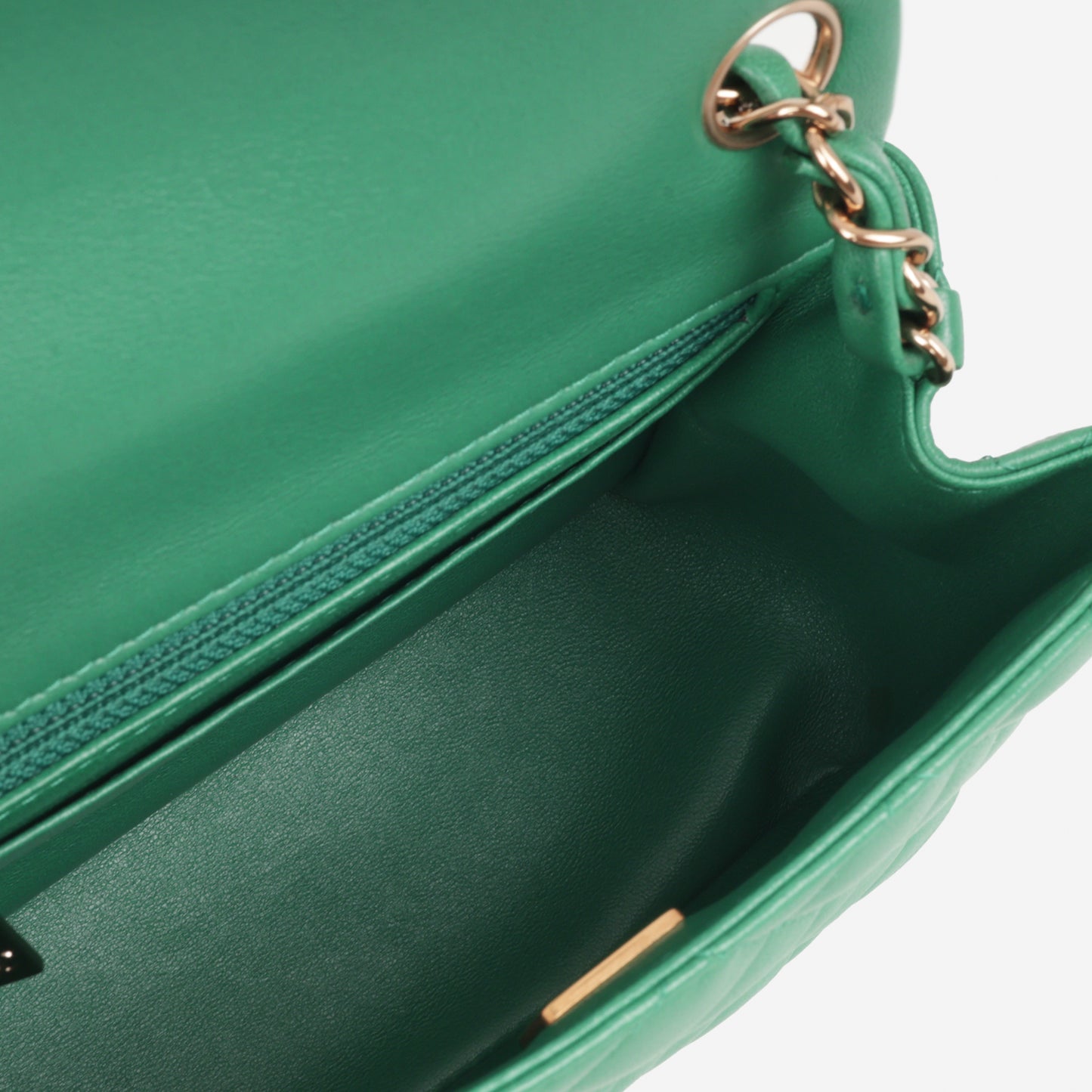Chanel Mini Square - Green Lambskin | Champagne Gold Hardware