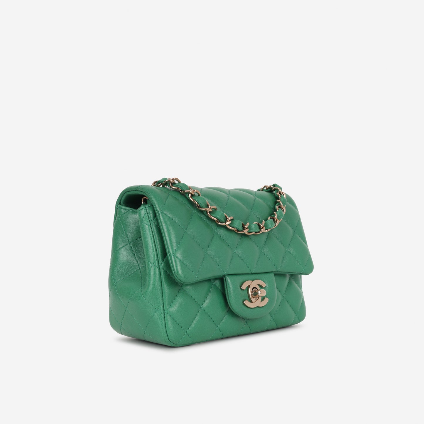Chanel Mini Square - Green Lambskin | Champagne Gold Hardware