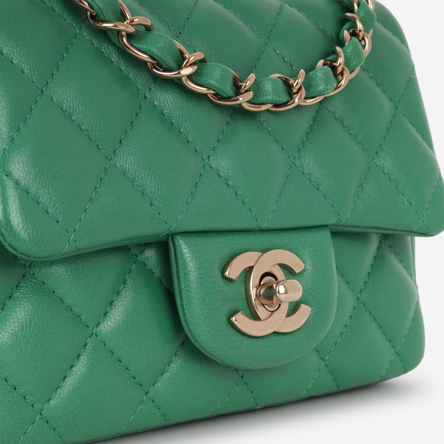 Chanel Mini Square - Green Lambskin | Champagne Gold Hardware
