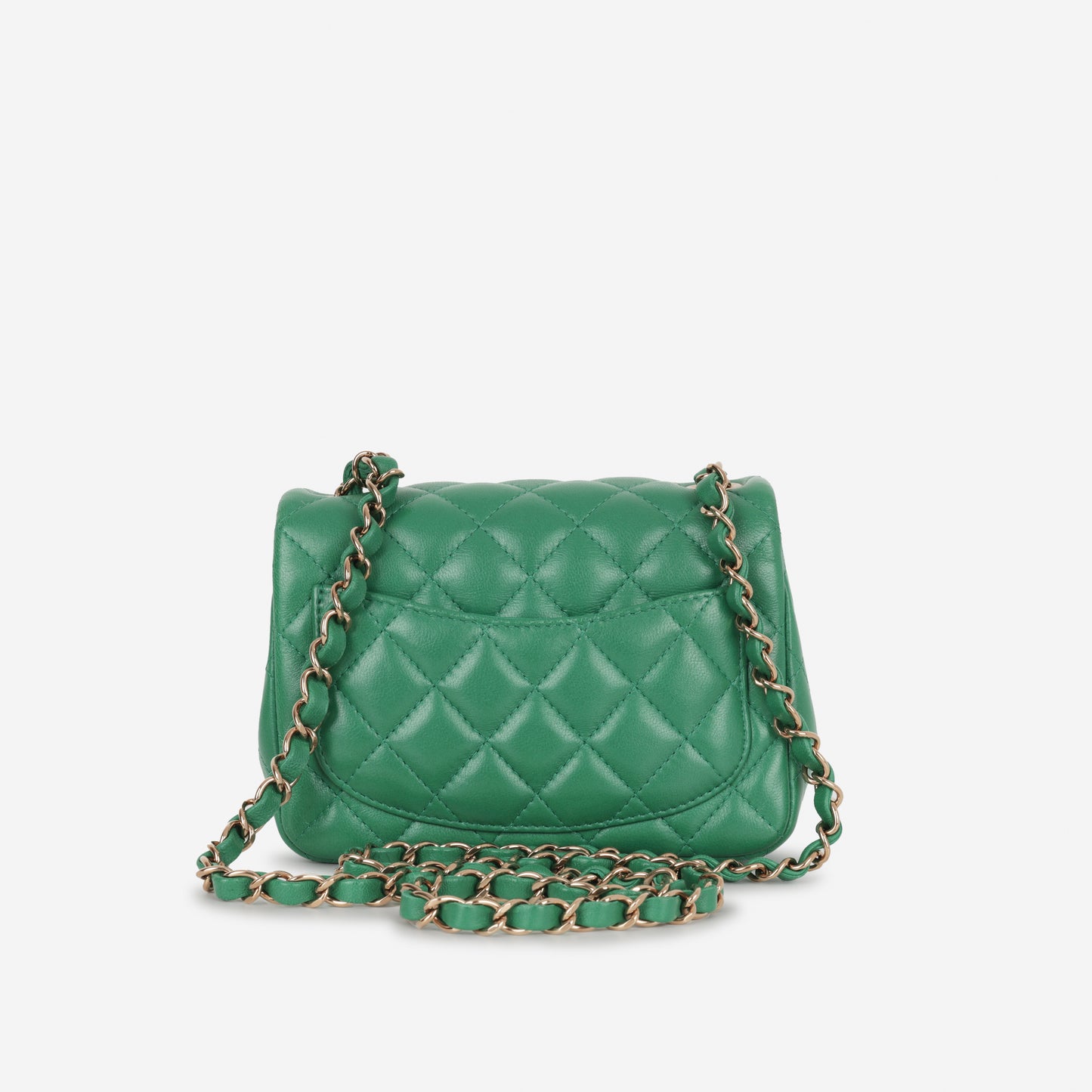 Chanel Mini Square - Green Lambskin | Champagne Gold Hardware