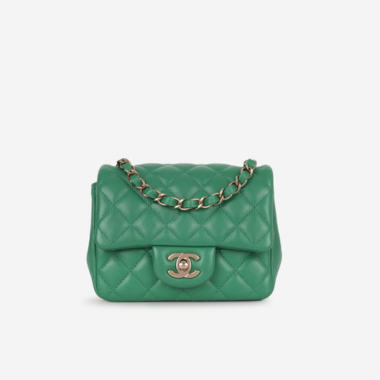 Chanel Mini Square - Green Lambskin | Champagne Gold Hardware