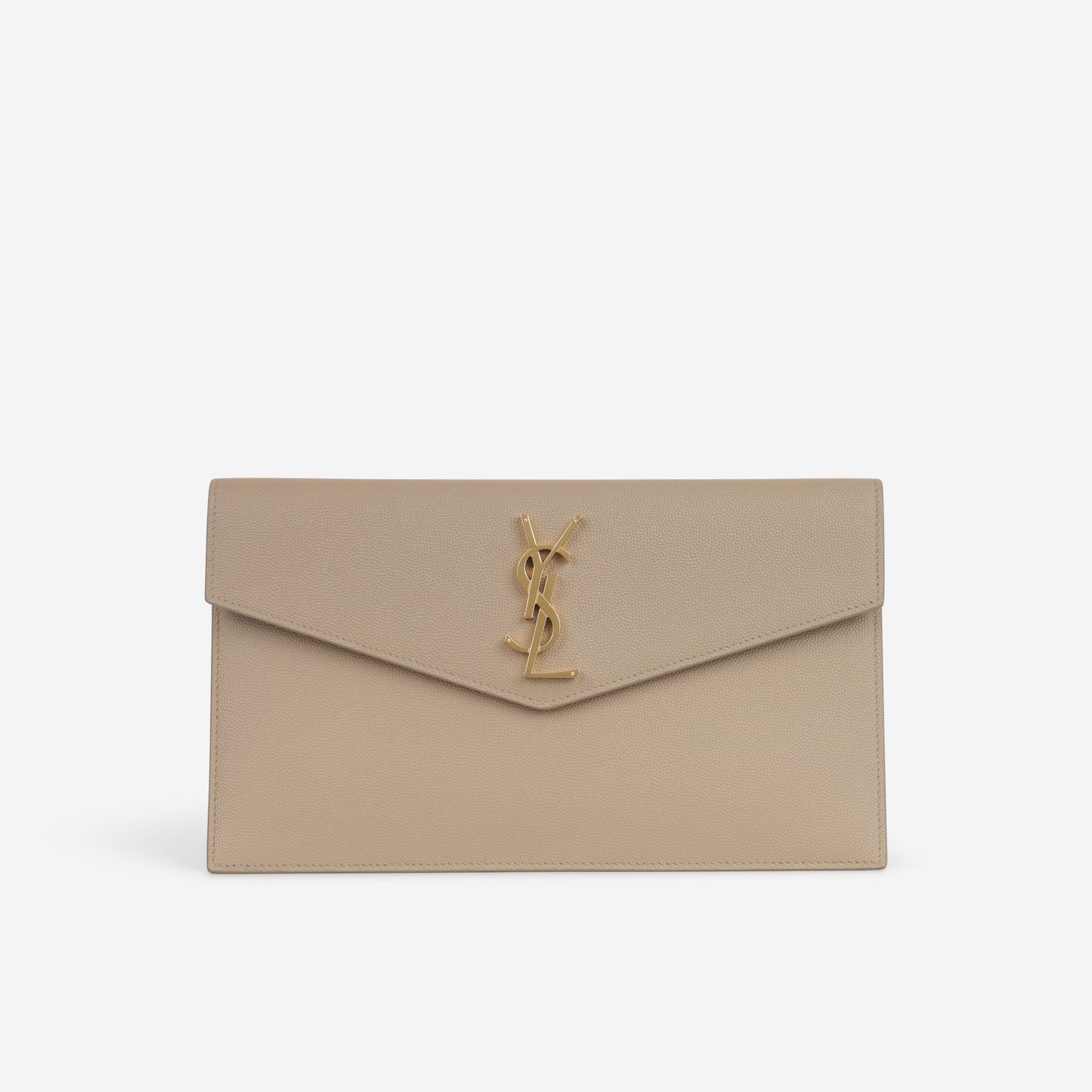Saint Laurent Uptown Pouch - Dark Beige Grained Calfskin | Gold Hardware