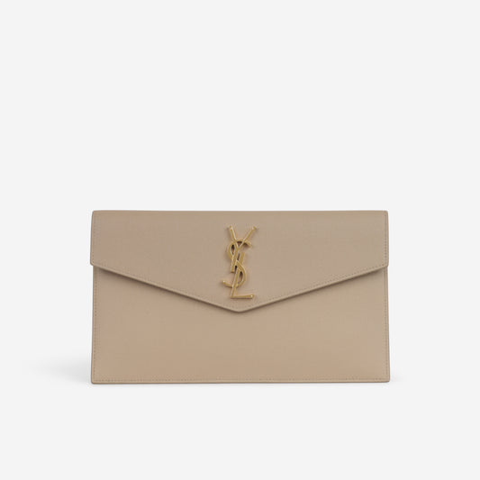 Saint Laurent Uptown Pouch - Dark Beige Grained Calfskin | Gold Hardware