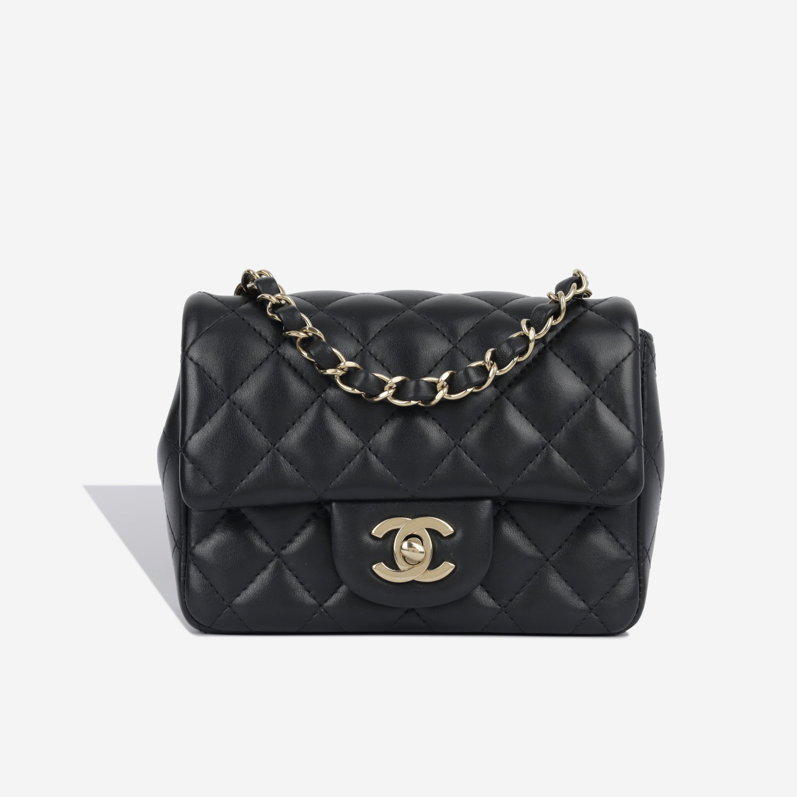 Chanel - Mini Square Classic Flap Bag - Black Lambskin - CGHW - Pre ...