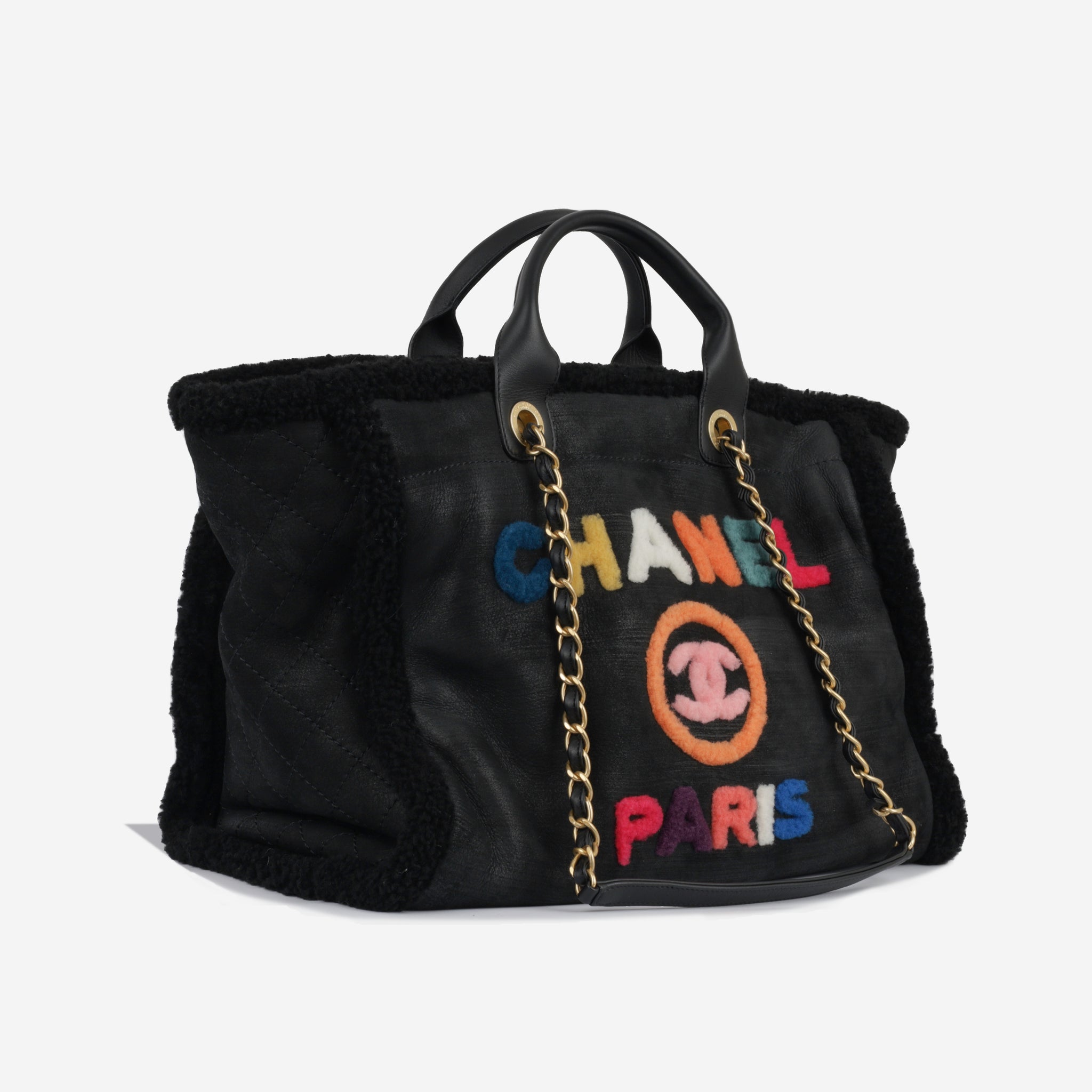 Chanel - Deauville - Large Tote - Black Shearling - Multi - GHW - 2021