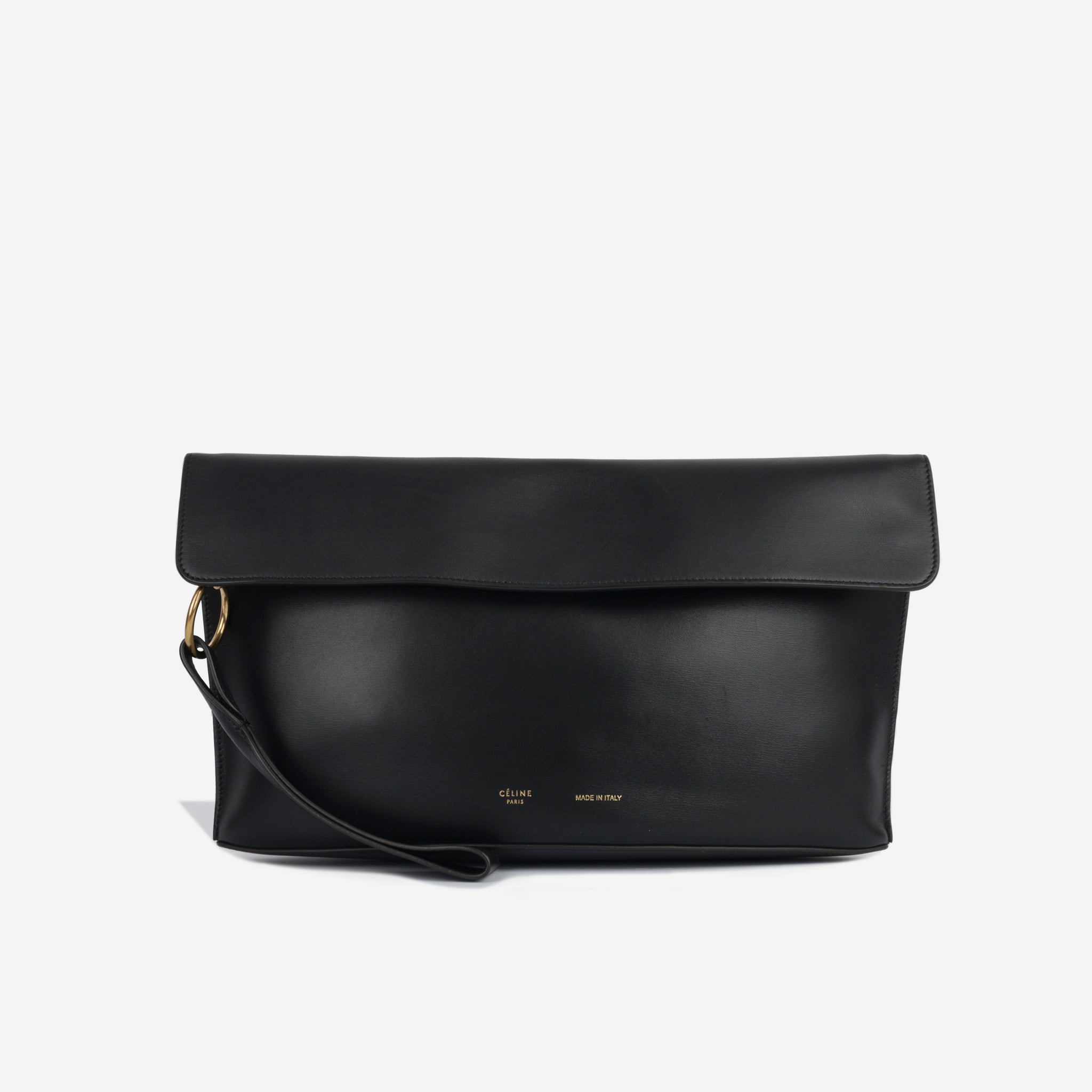 Celine Pleated French Lock Clutch Leather Black 1445032