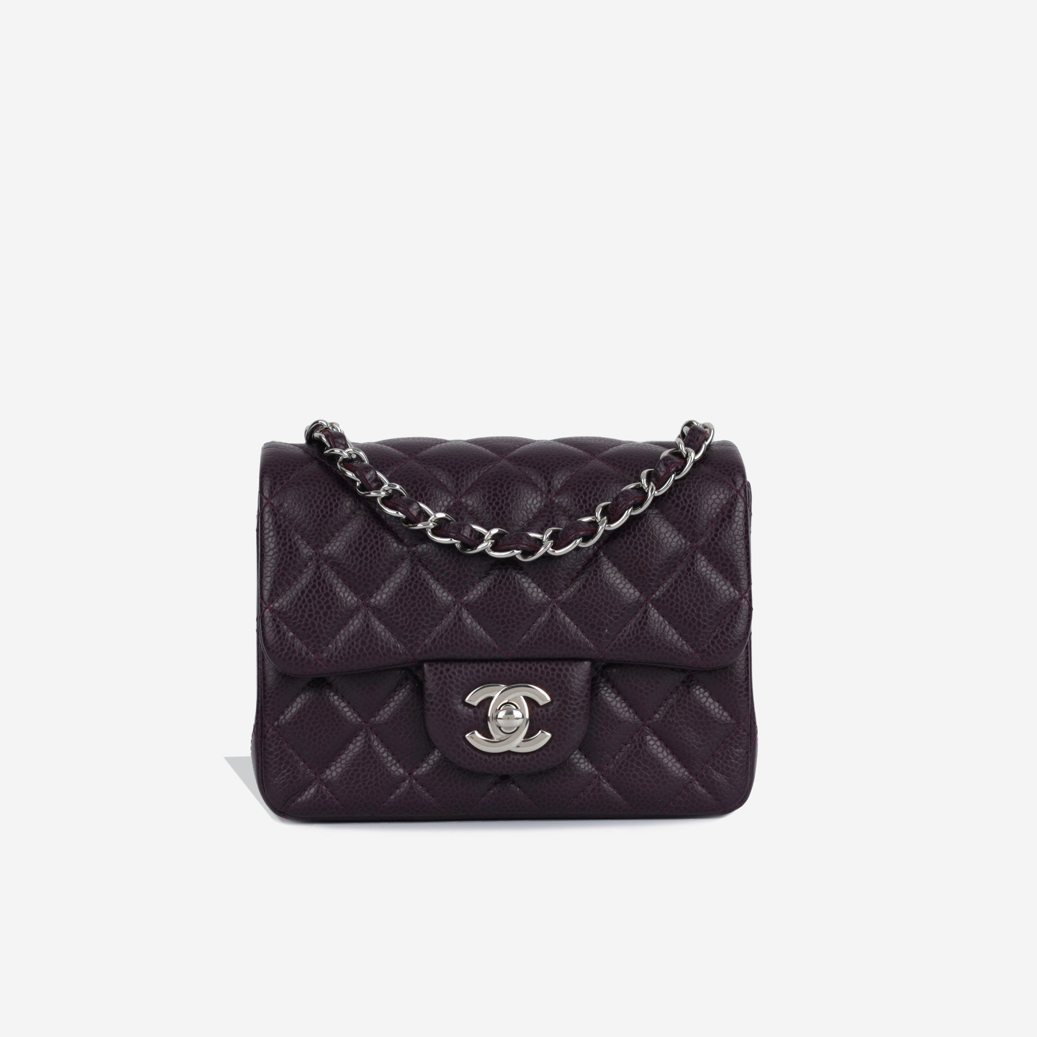 Chanel Mini Square Classic Flap Bag Aubergine Caviar SHW