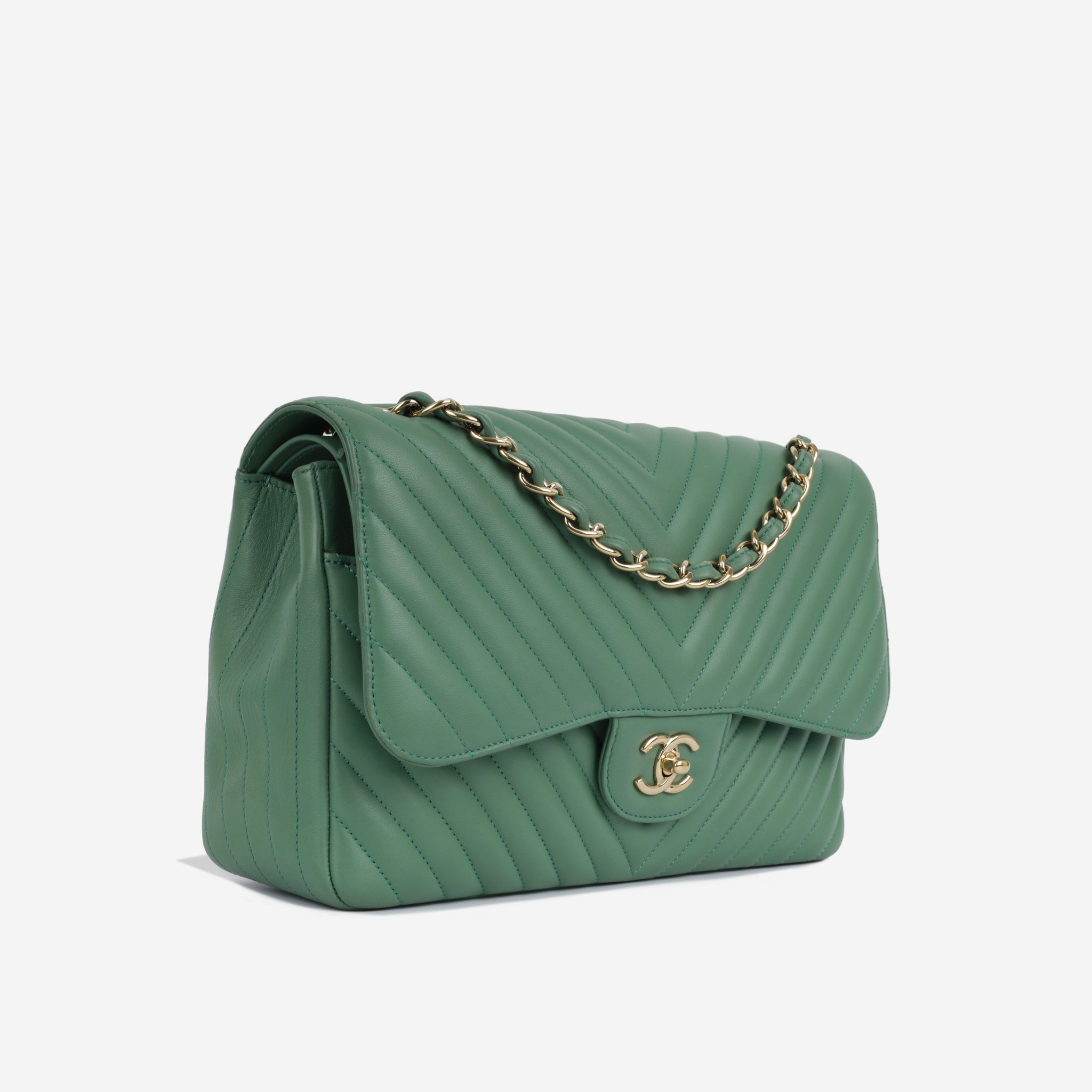 Chanel CF A01113 Classic Flap Bag in Lambskin Green - lushenticbags