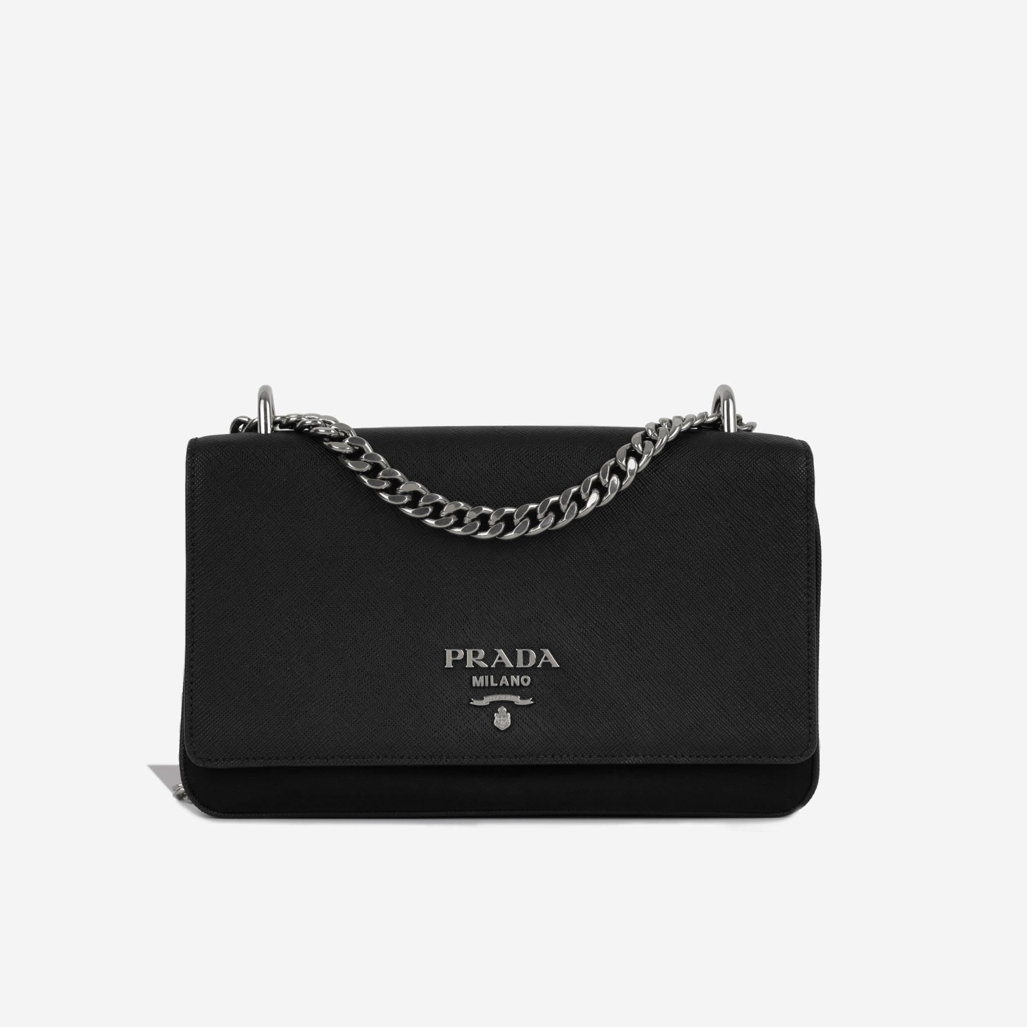 Prada - Pattina Nylon and Saffiano Flap Bag - Black - SHW