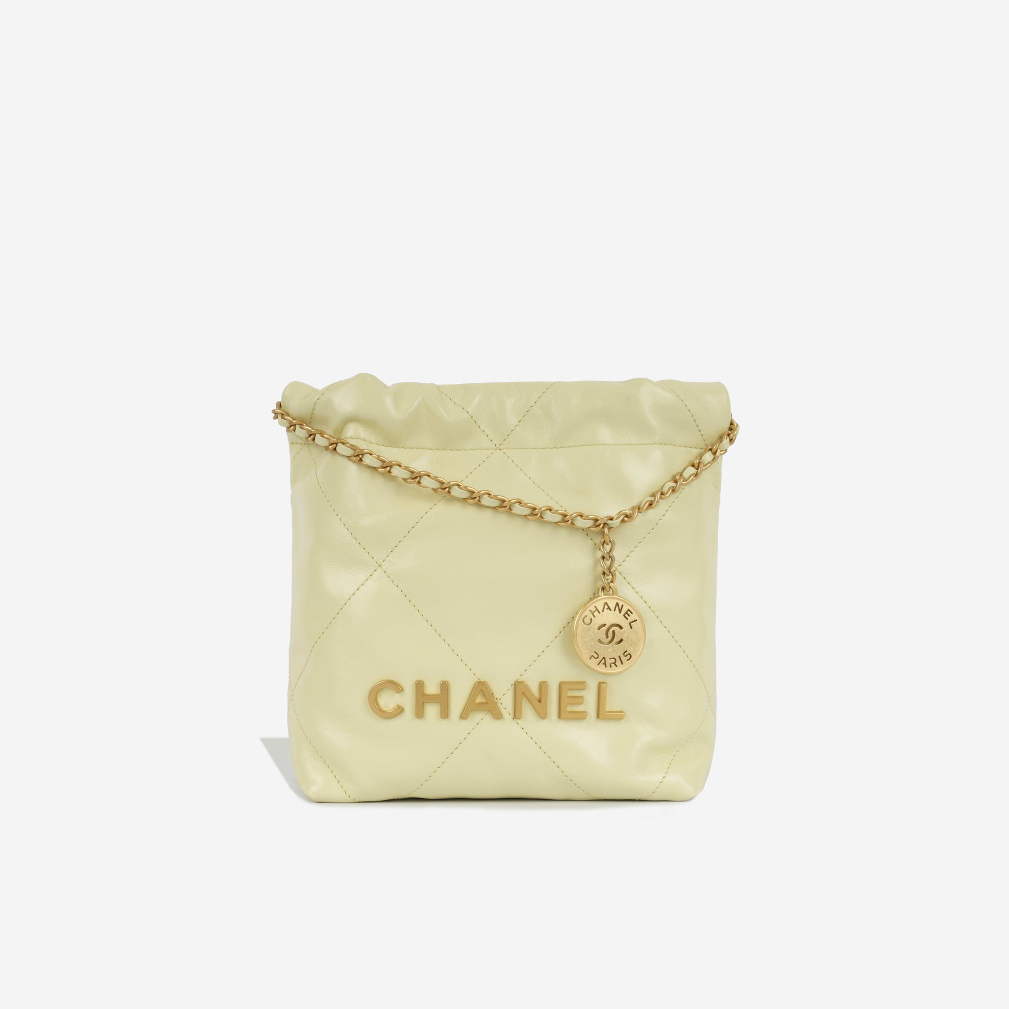 Chanel - 22 Mini Handbag - Light Yellow Shiny Crumpled Calfskin