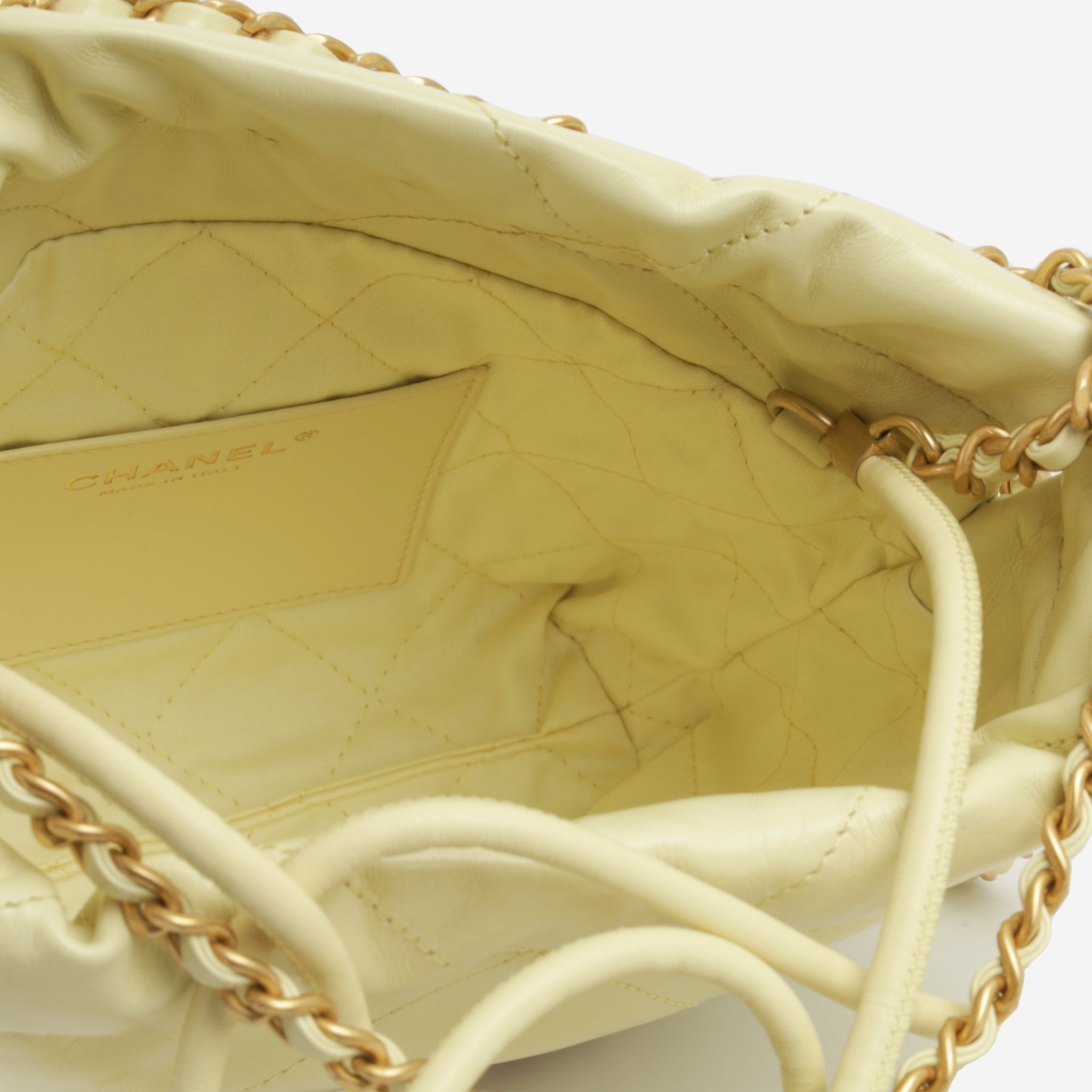Chanel Light Yellow Quilted Calfskin Mini 22 Hobo Bag Gold