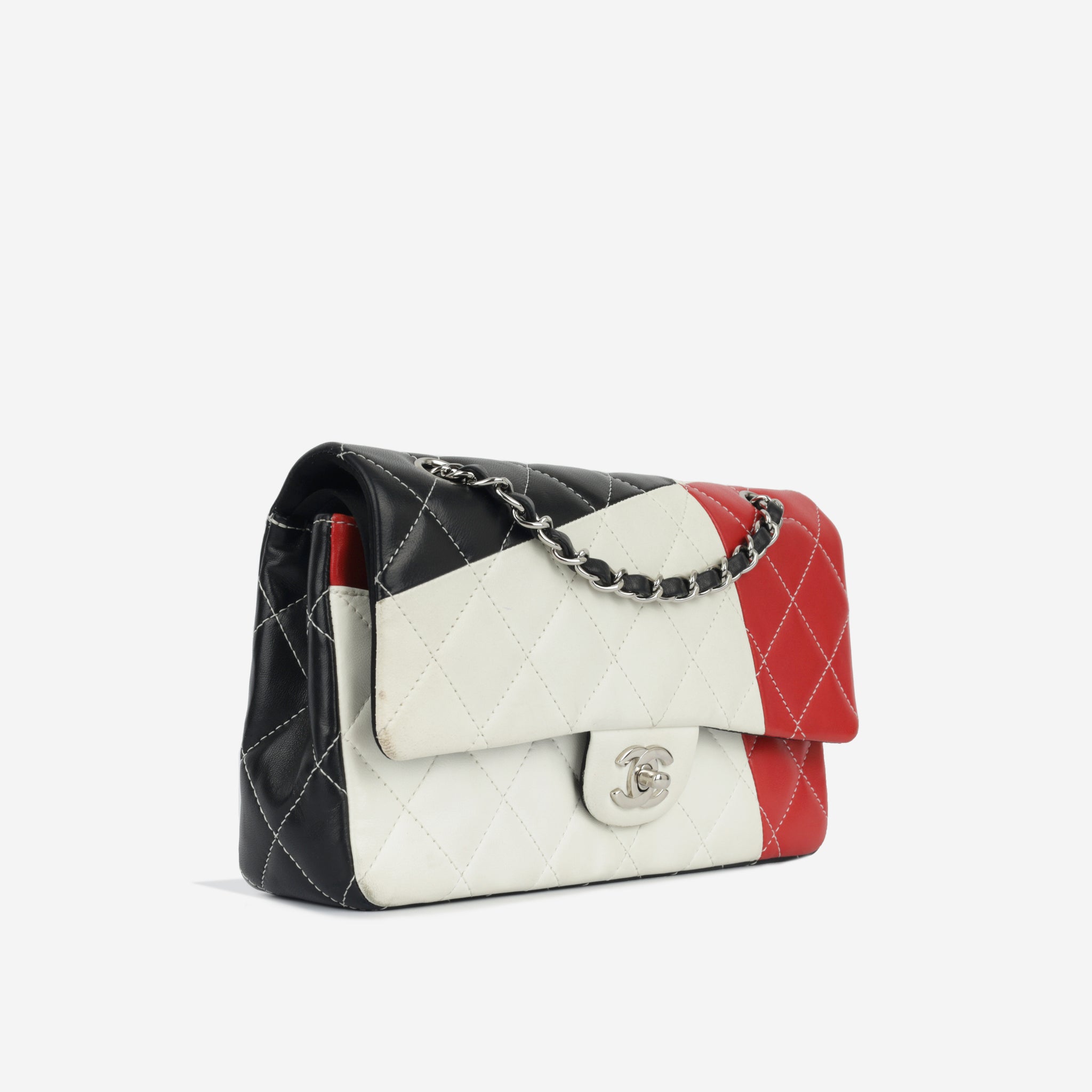 Chanel - Colorblock Flap Bag - Medium - Red / White / Black Lambskin - SHW  - 2013