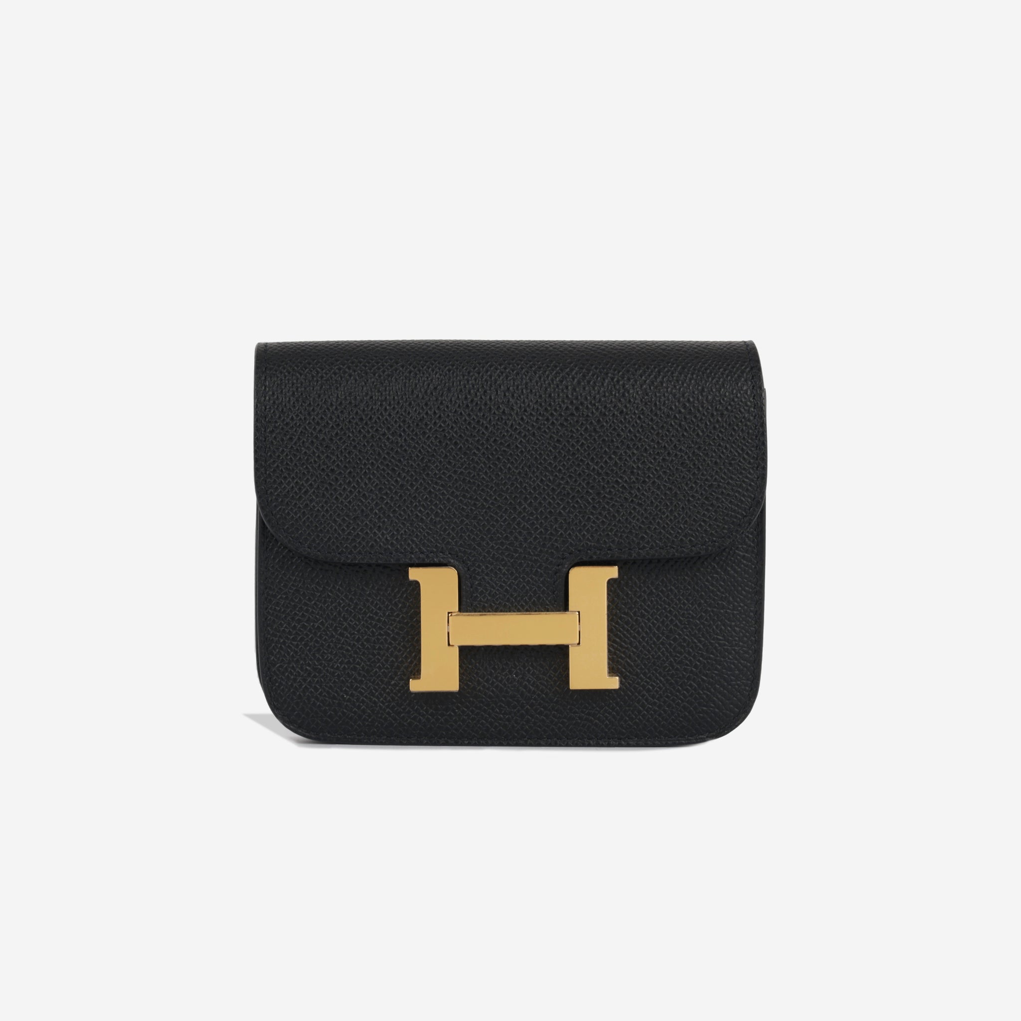 Hermes Constance Slim Wallet In Black Epsom With Gold Hardware