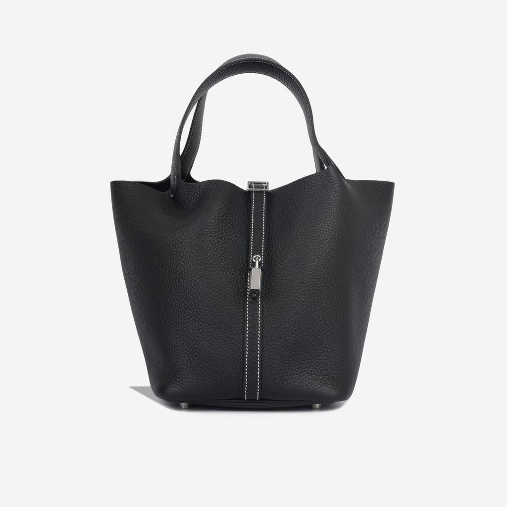 Hermès - Picotin 22 - Noir Clemence / Blanc Stitch - PHW - Brand New ...