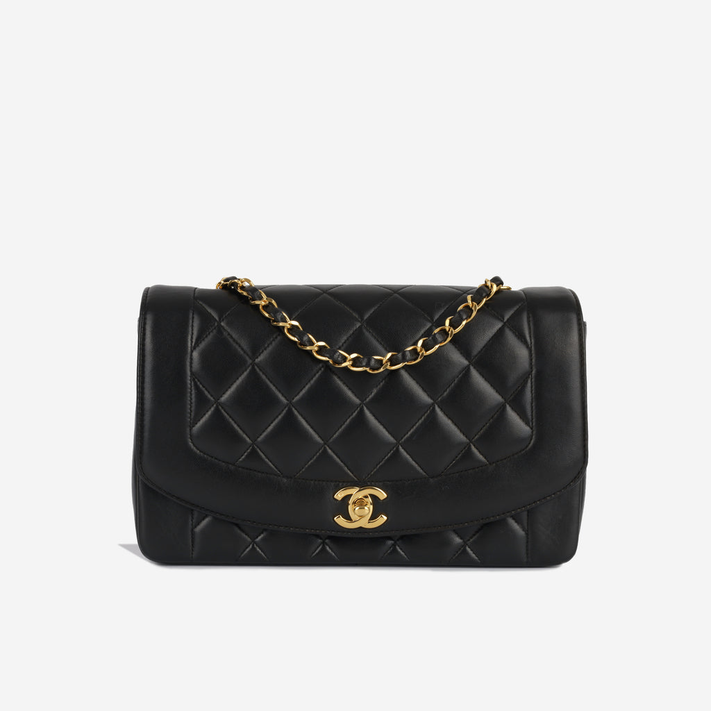 Chanel - Large Diana Flap Bag - Vintage - Black Lambskin - GHW | Bagista