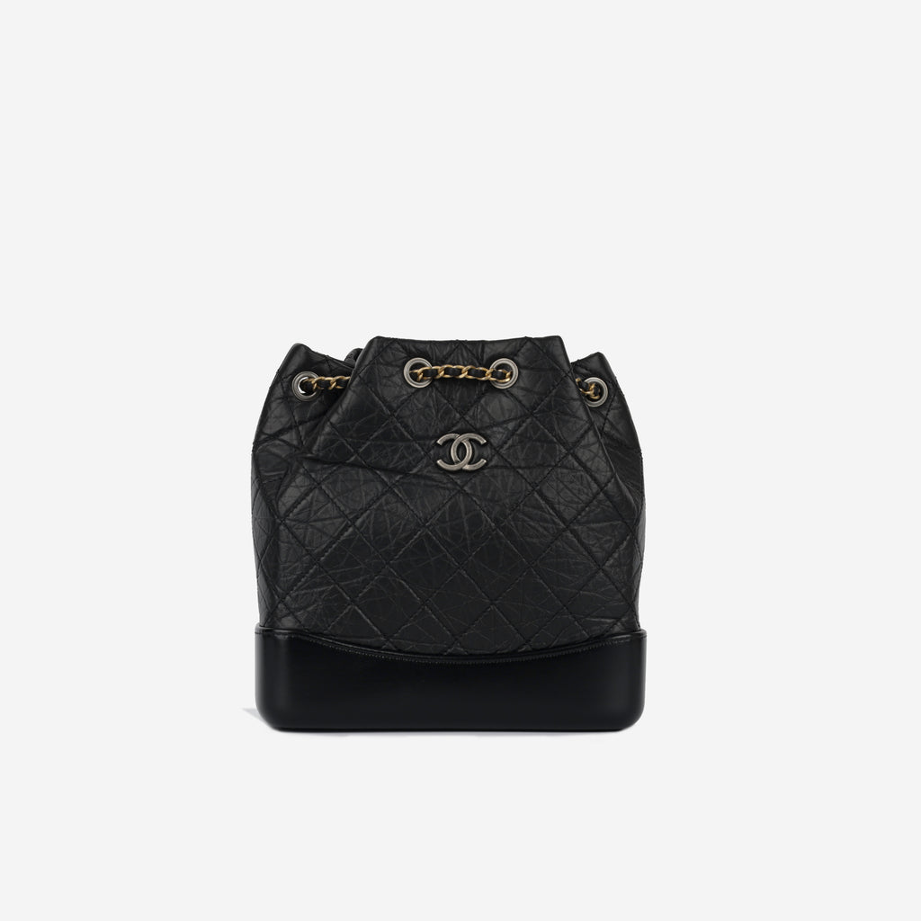 Chanel Small Gabrielle Backpack Black Aged Calfskin MHW Plaque
