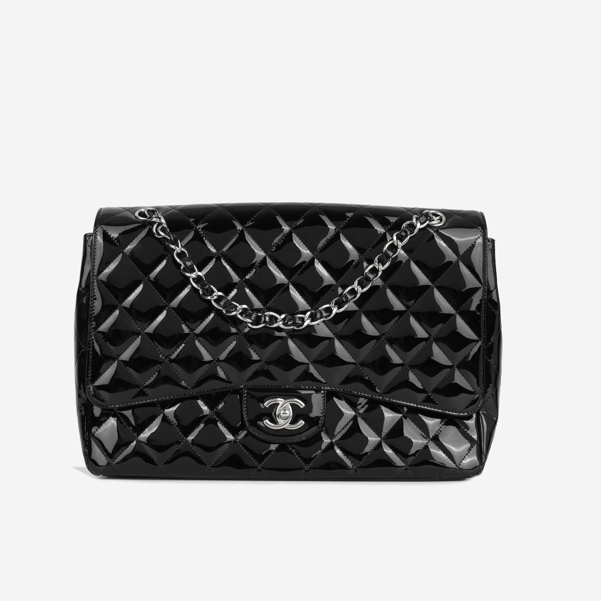 Chanel Classic Flap Bag Maxi Single Flap Black Patent SHW