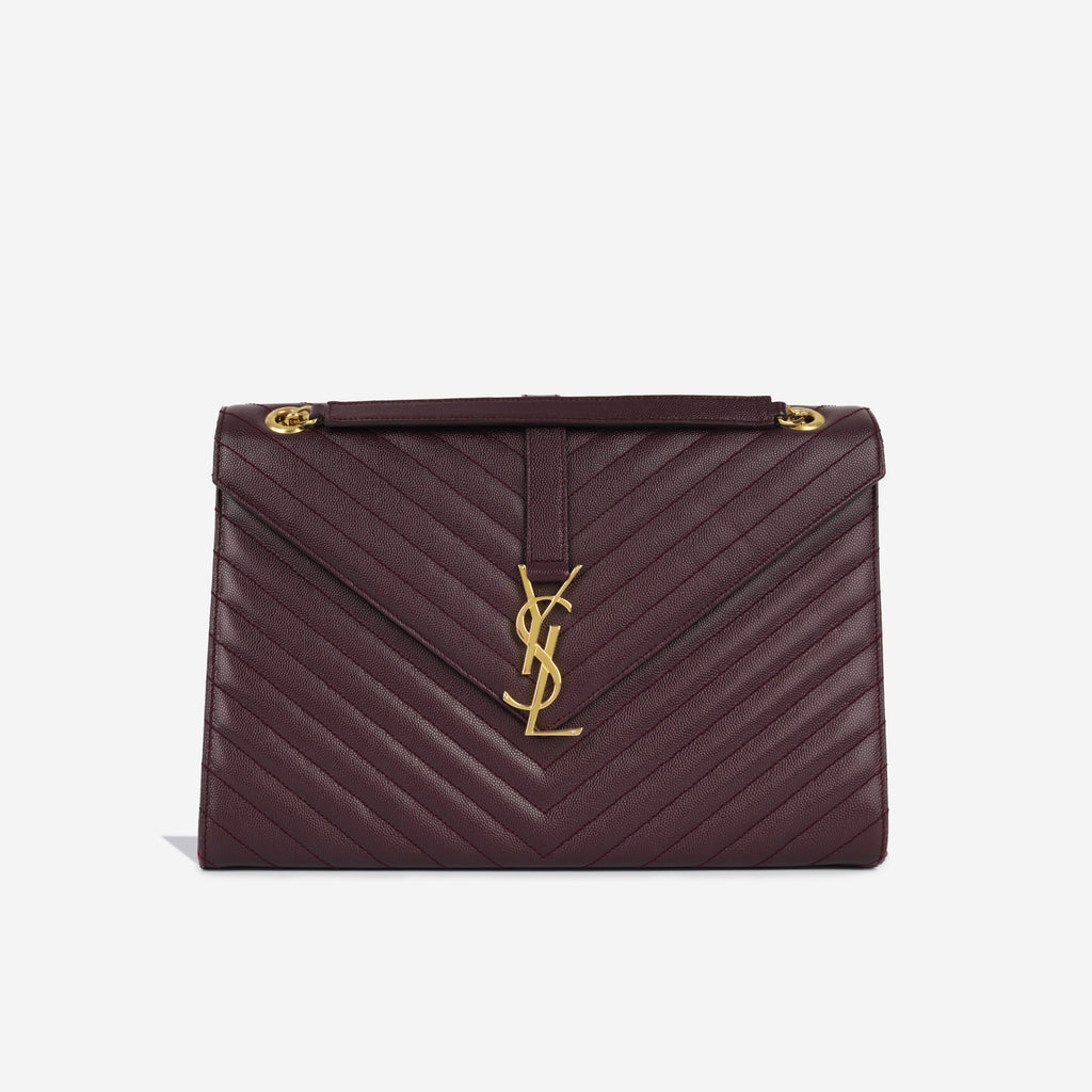 Saint Laurent Envelope Bag Large Burgundy Grained GHW Pre Loved