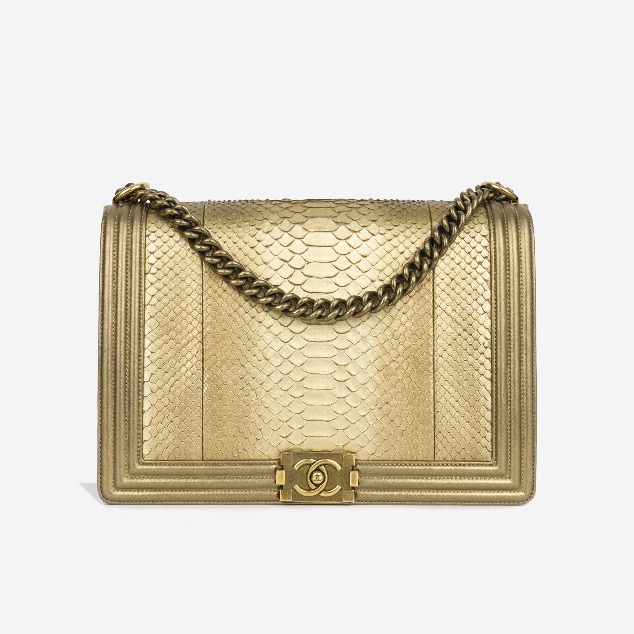 Chanel - Large Boy Bag - Gold Python - AGHW - Pre-Loved - 2014