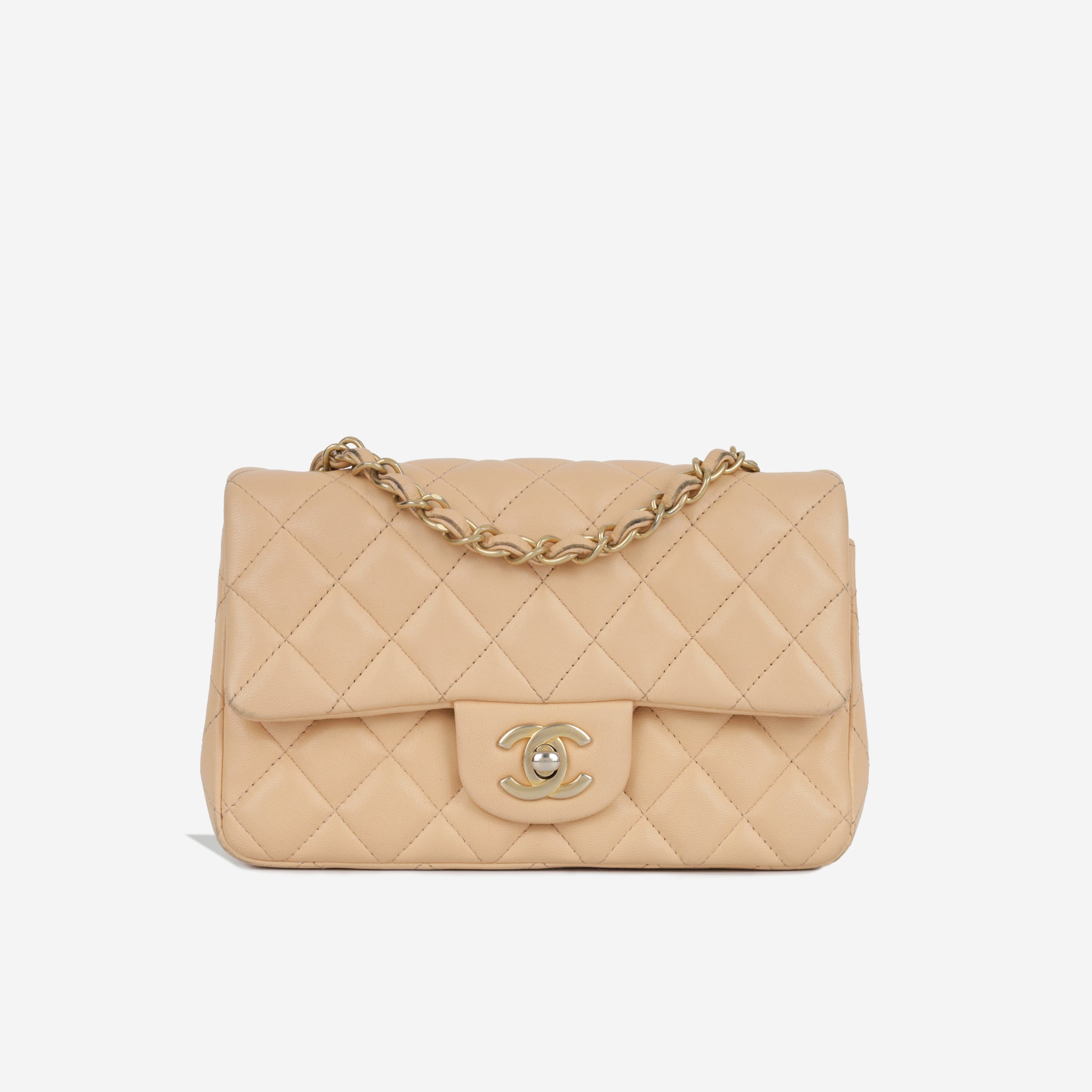 Chanel - Classic Flap Bag - Mini Rectangular - Beige Lambskin