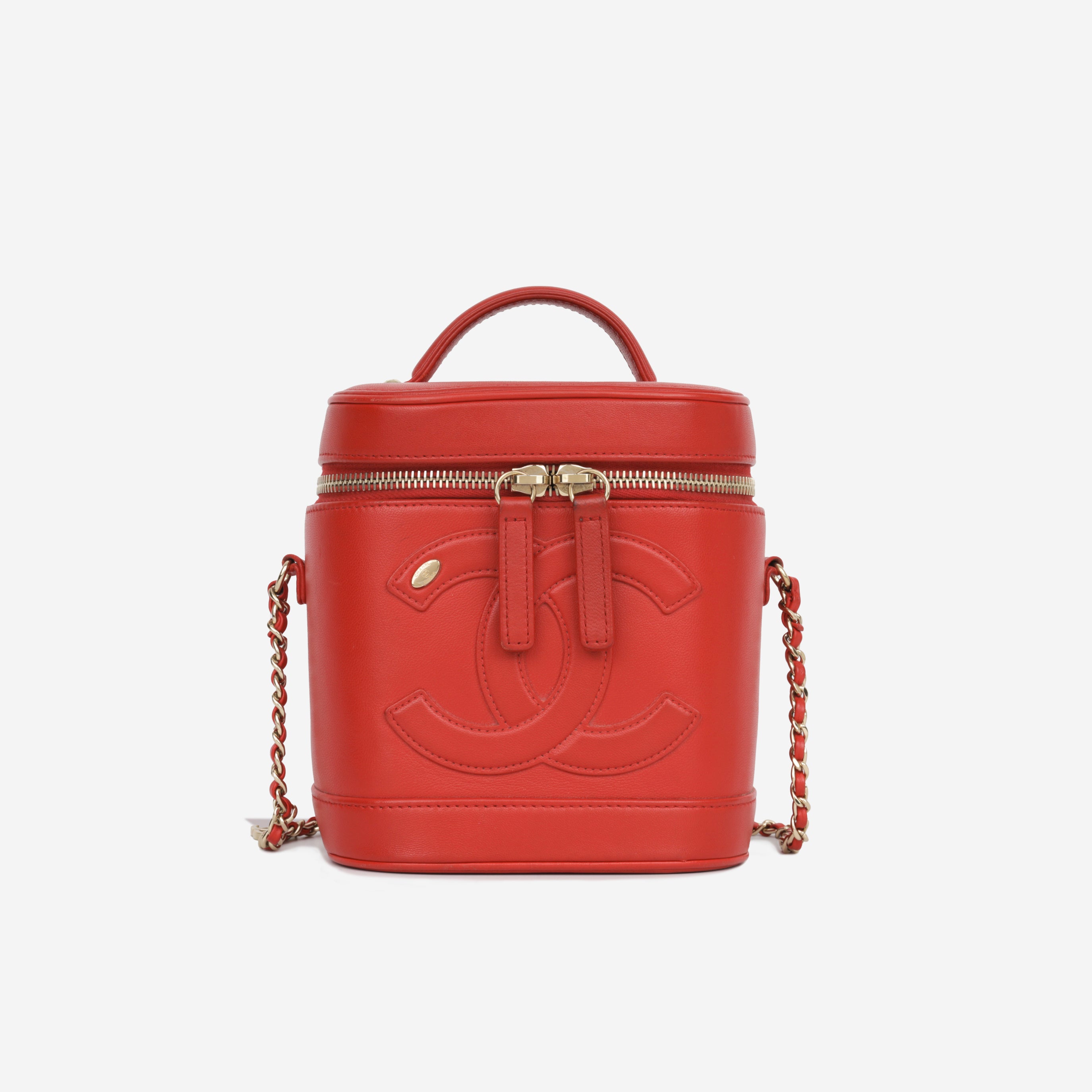 Chanel - CC Smalll Vanity Case - Red Lambskin GHW - Pre Loved