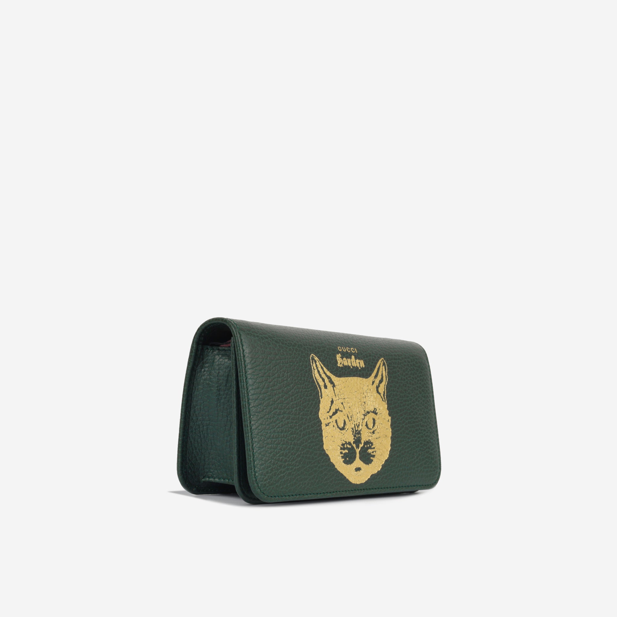 Gucci Garden Wallet on Chain Cat Green Taurillon Immaculate