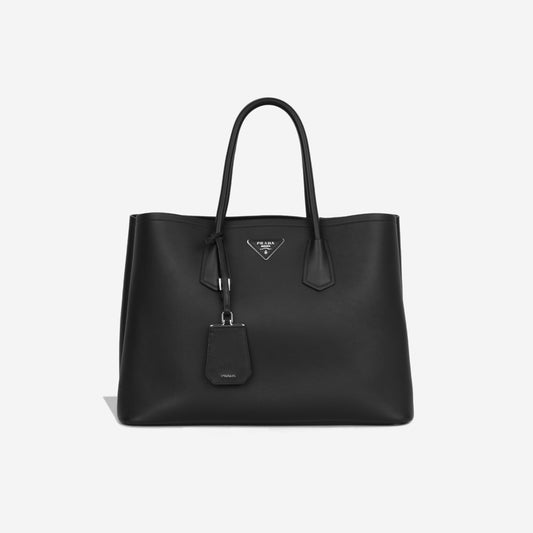 Large Double Tote - Black Matte Calfskin