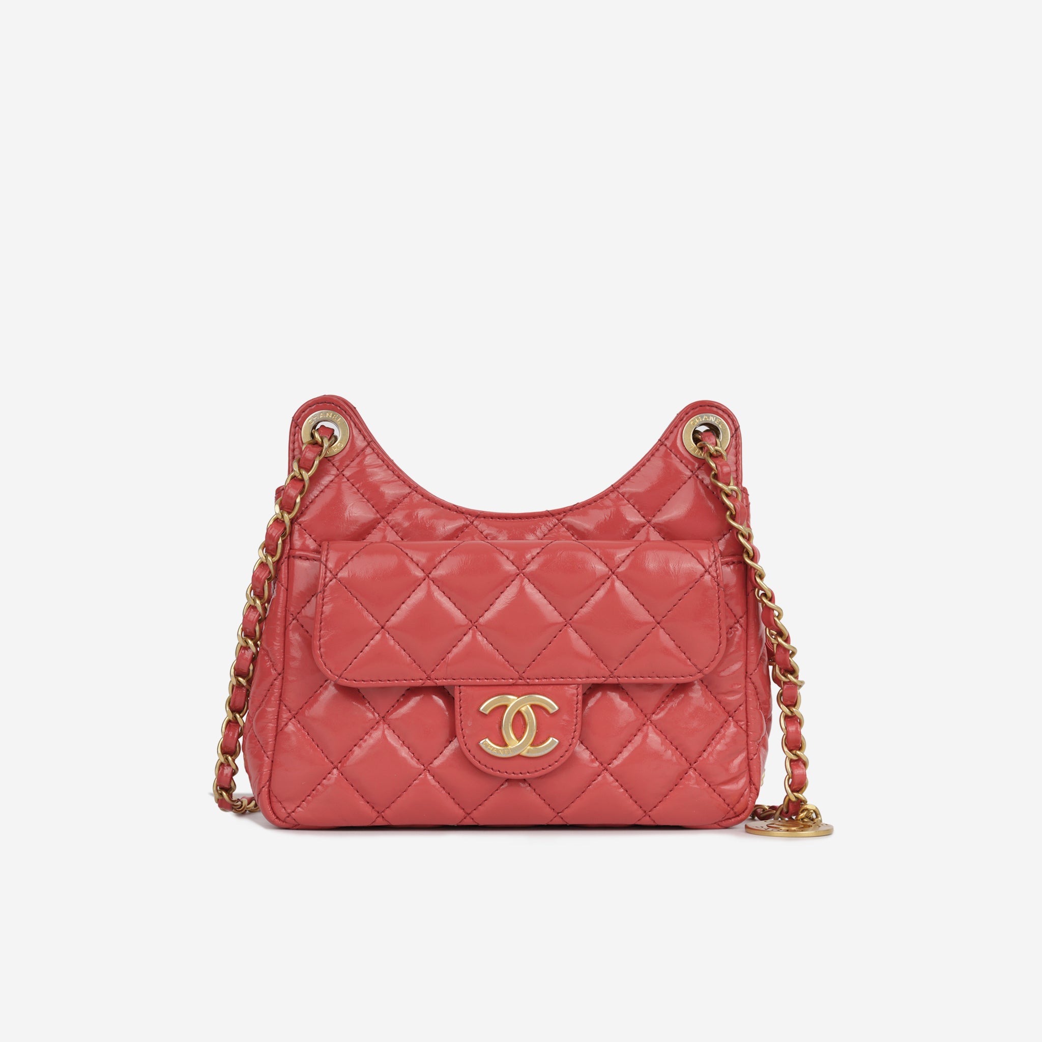 Chanel - Small Hobo Bag - Coral Shiny Crumpled Calfskin - GHW