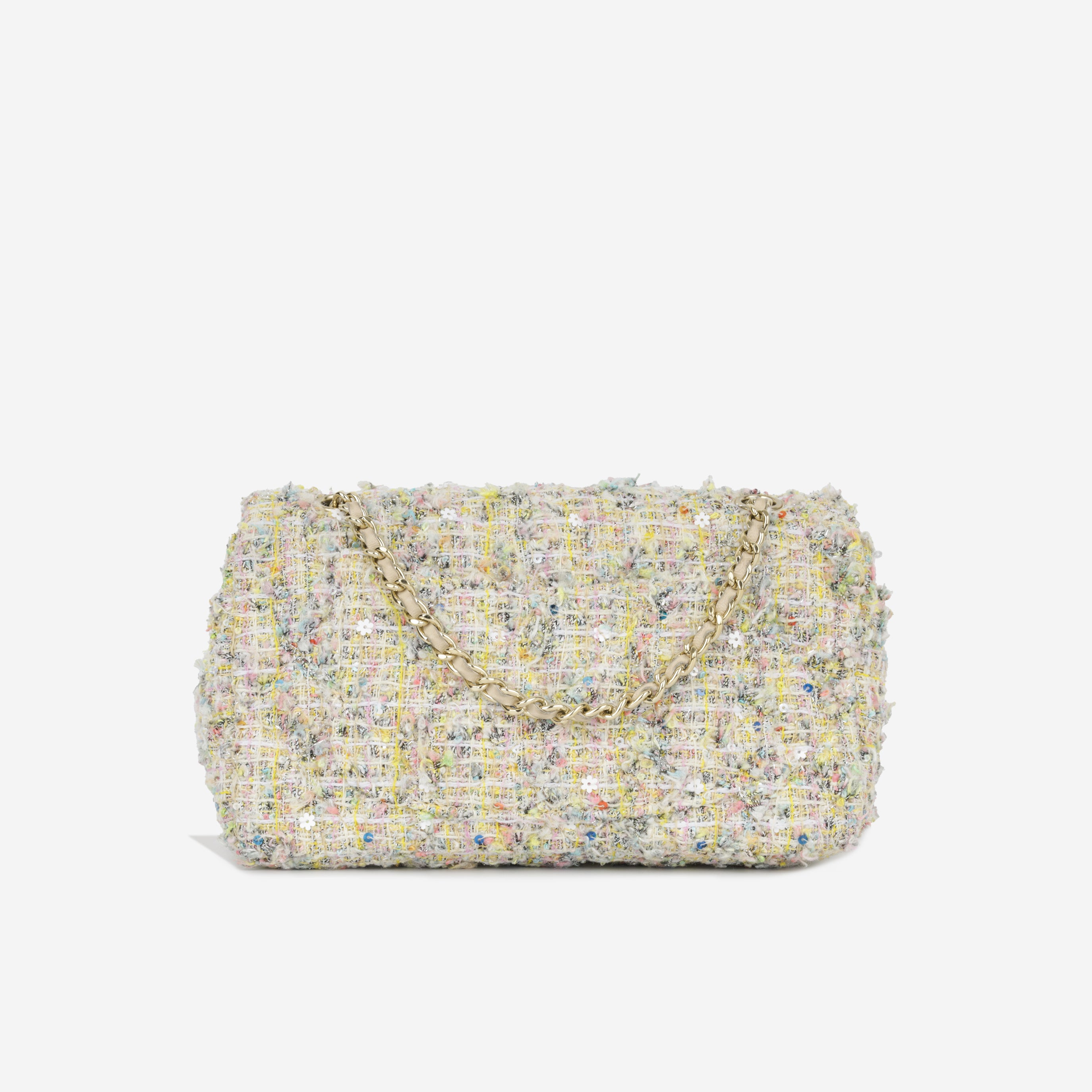 CHANEL ツイードポーチ ホワイト/ゴールド Chanel Mini Reissue 2.55 Handbag - Tweed Garden Party CGHW – Bagista
