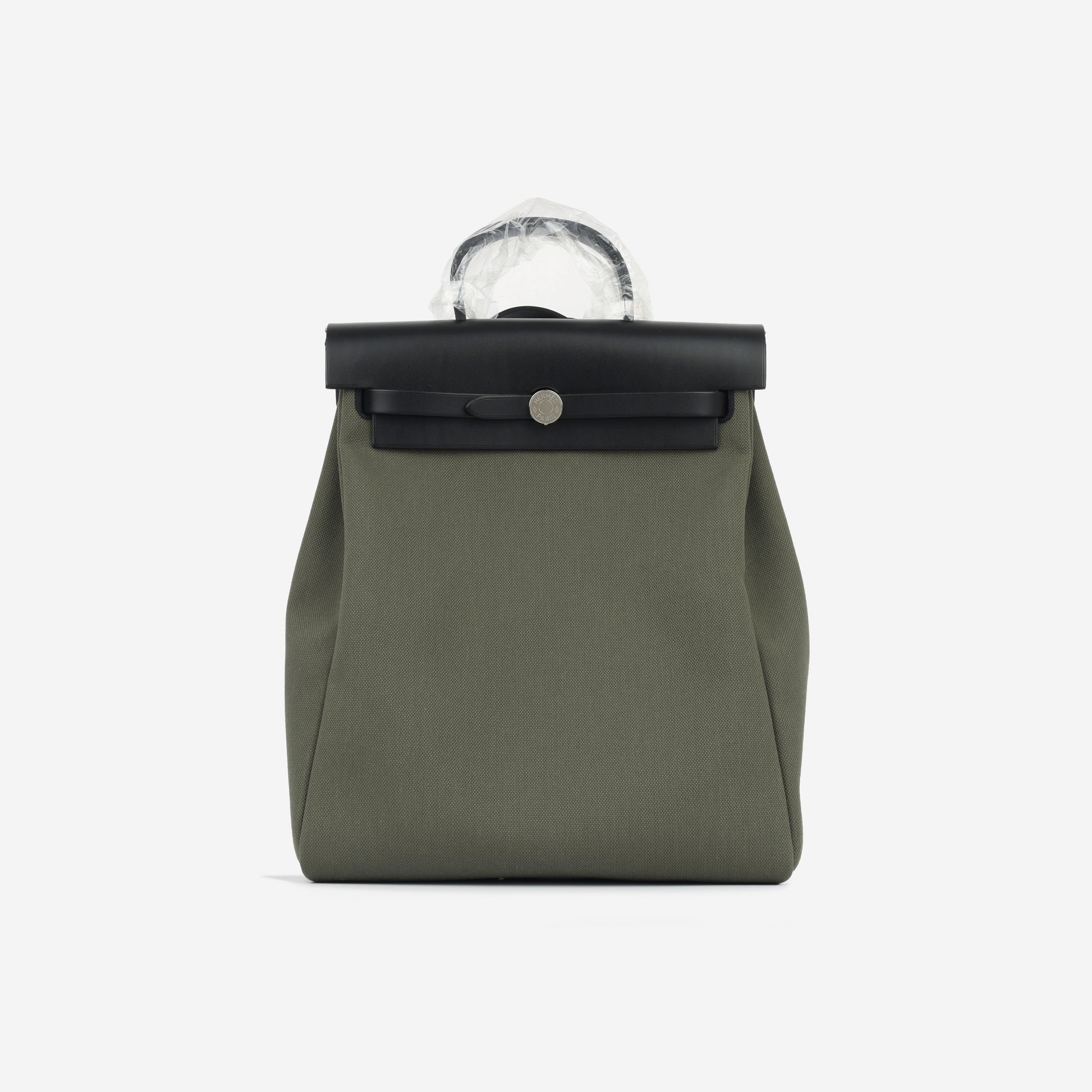 Hermes Herbag Sac A Dos Vert-De-Gris Canvas/Noir PHW Pre
