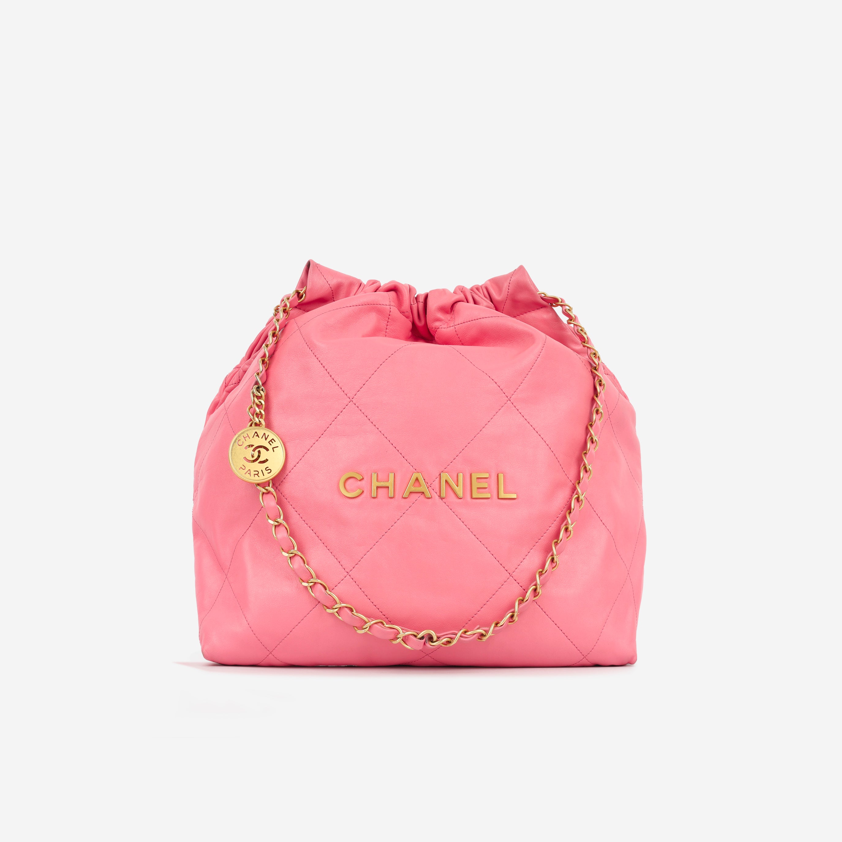 Chanel - 22 Medium Handbag - Pink Calfskin - GHW - Plaque - Very