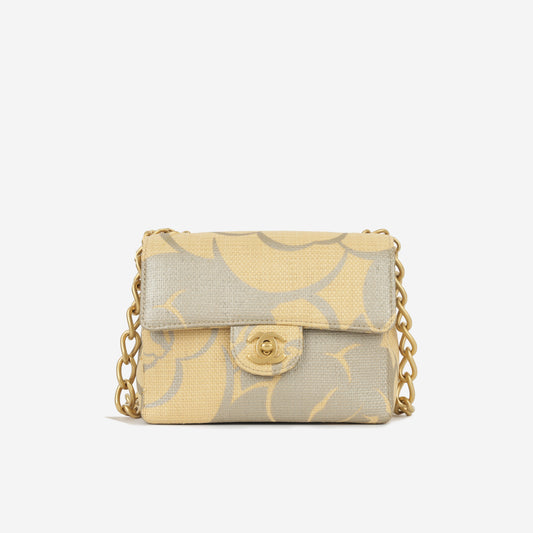 Mini Square - Beige Camellia Raffia