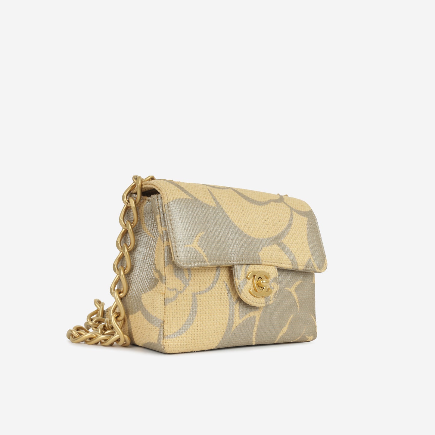 Mini Square - Beige Camellia Raffia