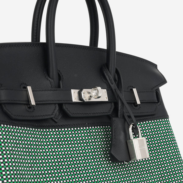 Birkin 25 Toile - Noir Swift/Menthe Quadrille Toile