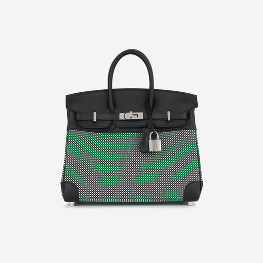 Birkin 25 Toile - Noir Swift/Menthe Quadrille Toile