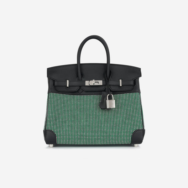 Birkin 25 Toile - Noir Swift/Menthe Quadrille Toile