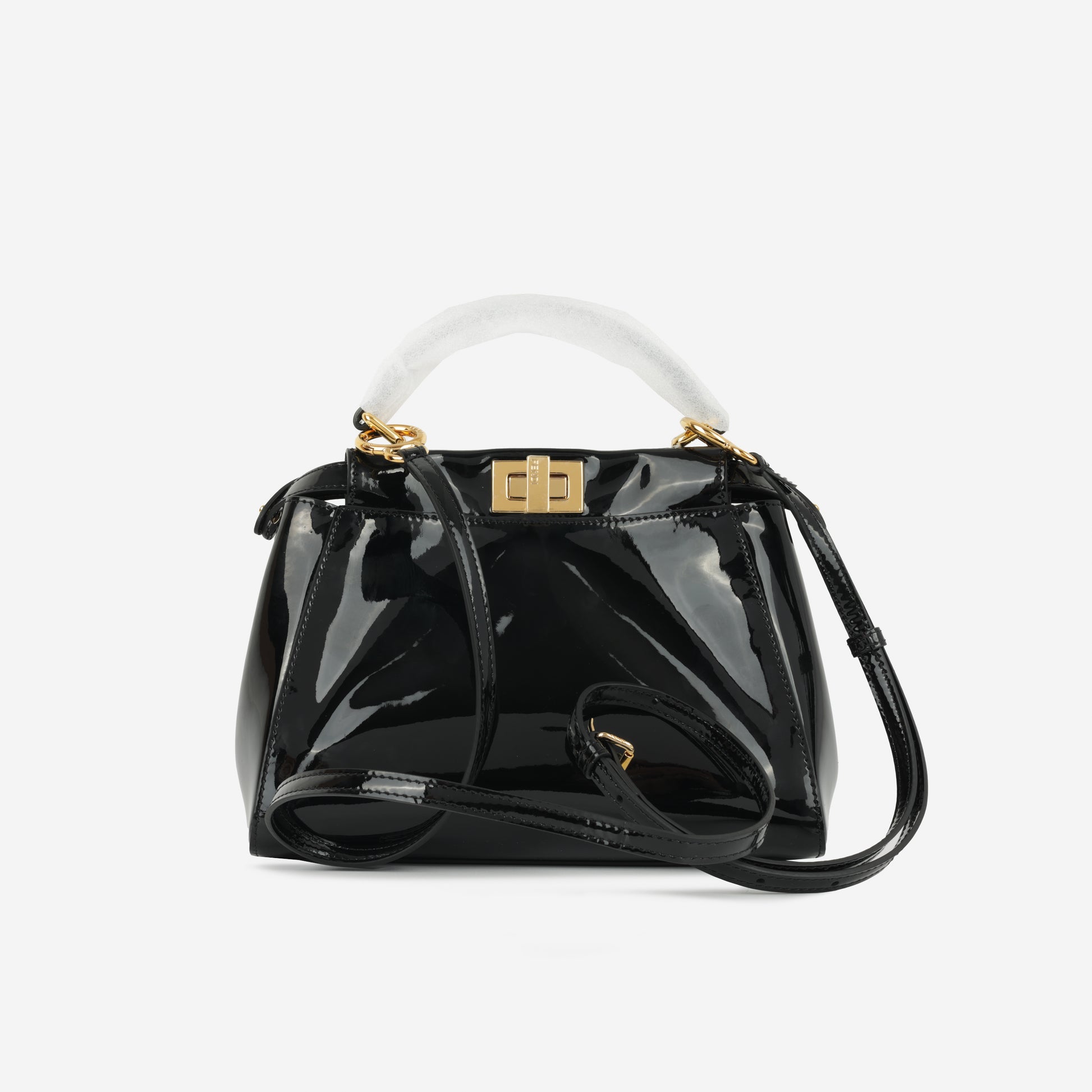 fendi peekaboo mini box dust bag rain coat Fendi - Mini Peekaboo - Black Patent Leather GHW