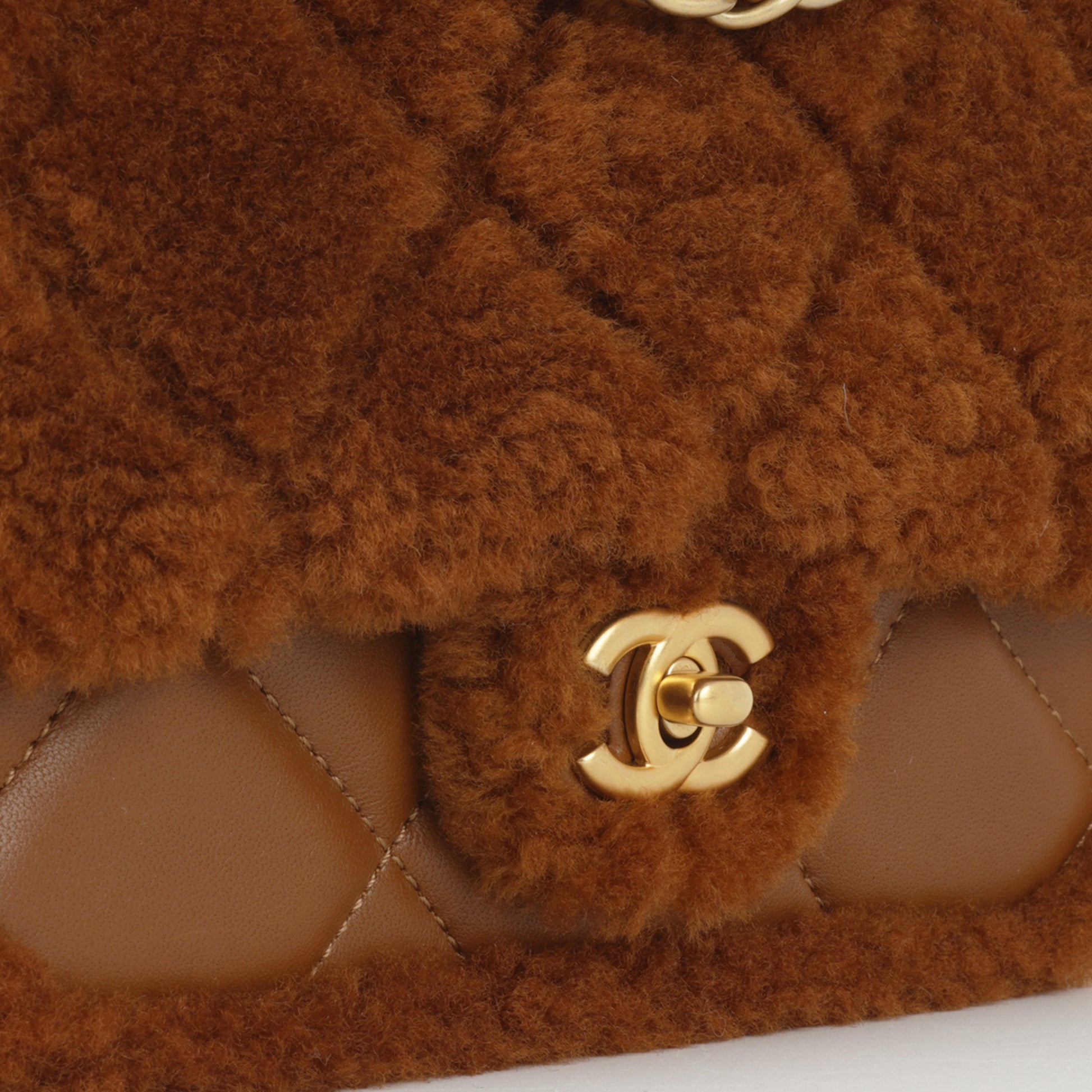 Chanel 24K Teddy Flap Brown Shearling/Lambskin GHW Pristine