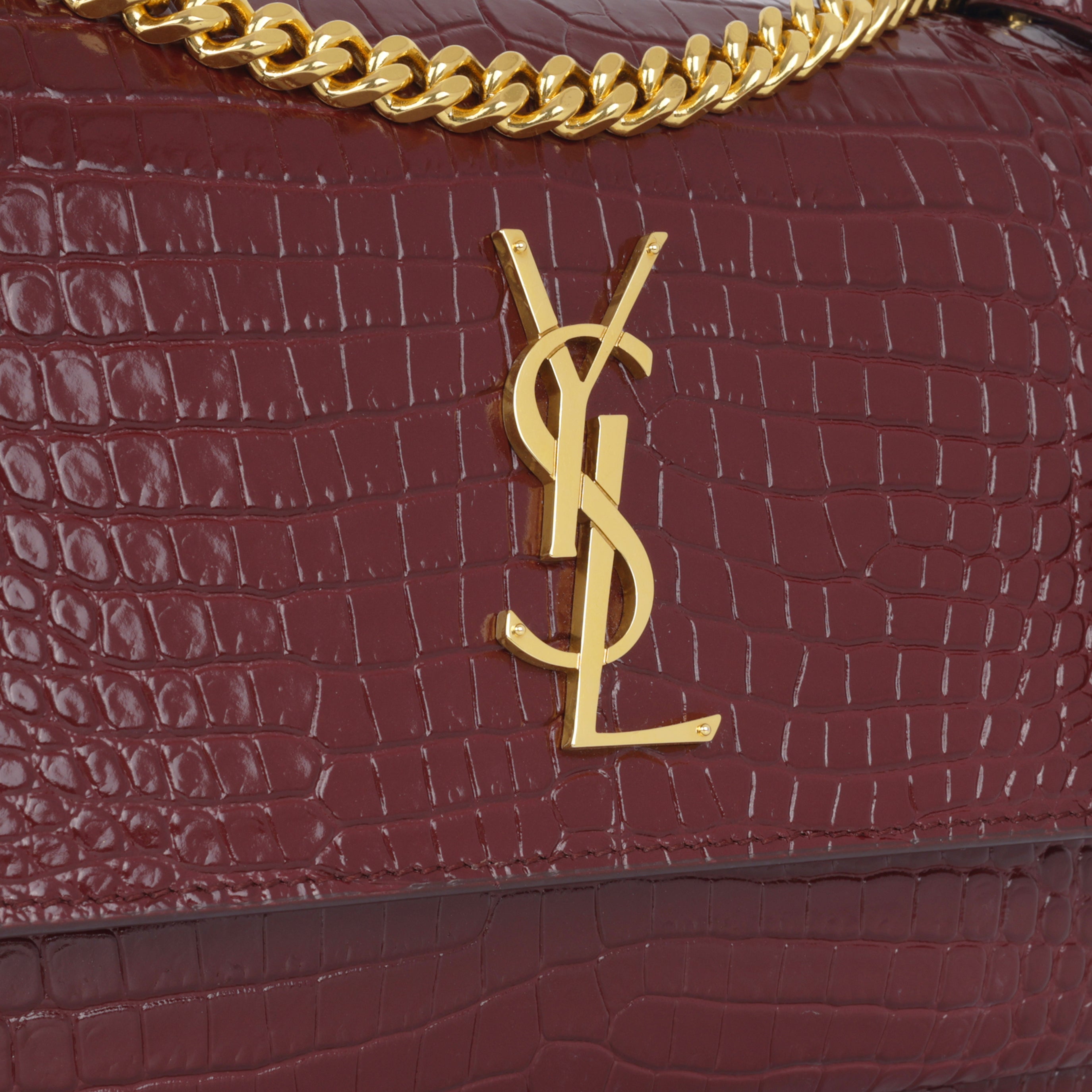 Saint Laurent - Sunset Medium - Burgundy Croc Embossed GHW – Bagista